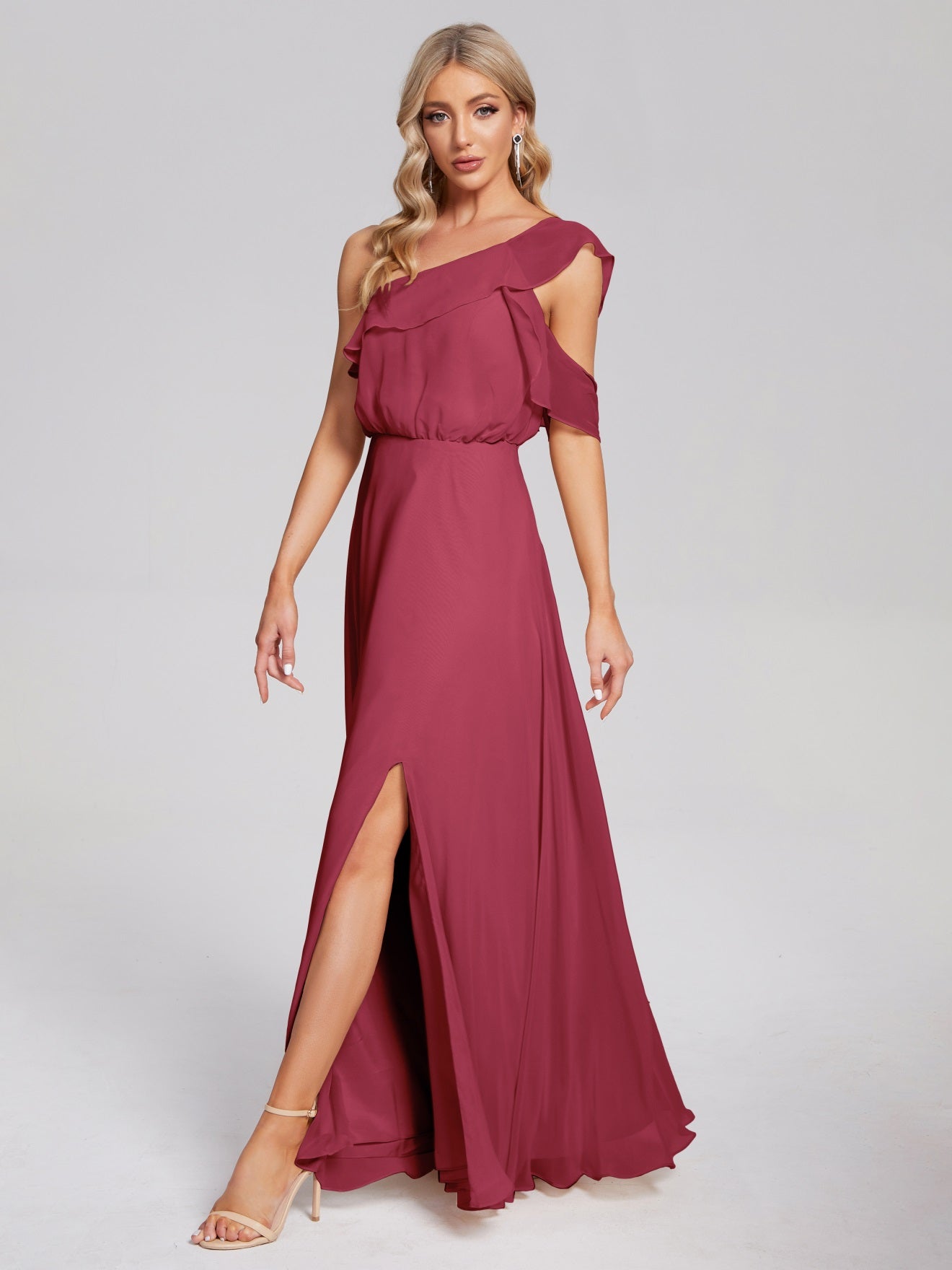 Paislee One-Shoulder-Träger Chiffon Brautjungfernkleider Mit Rüschen