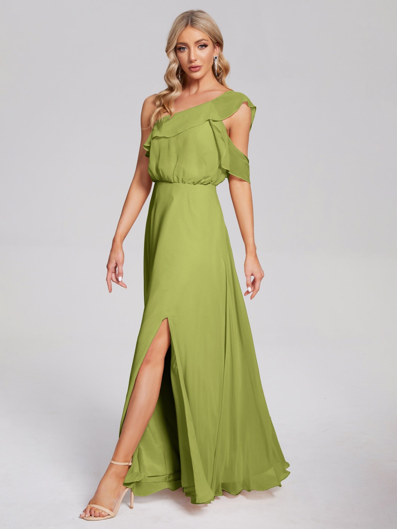 Paislee One-Shoulder-Träger Chiffon Brautjungfernkleider Mit Rüschen