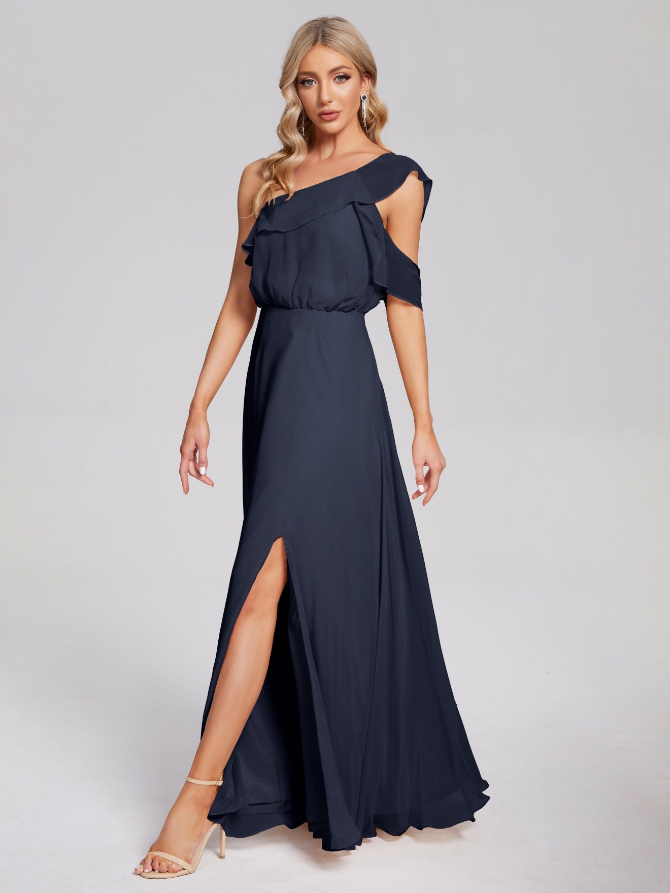 Paislee One-Shoulder-Träger Chiffon Brautjungfernkleider Mit Rüschen