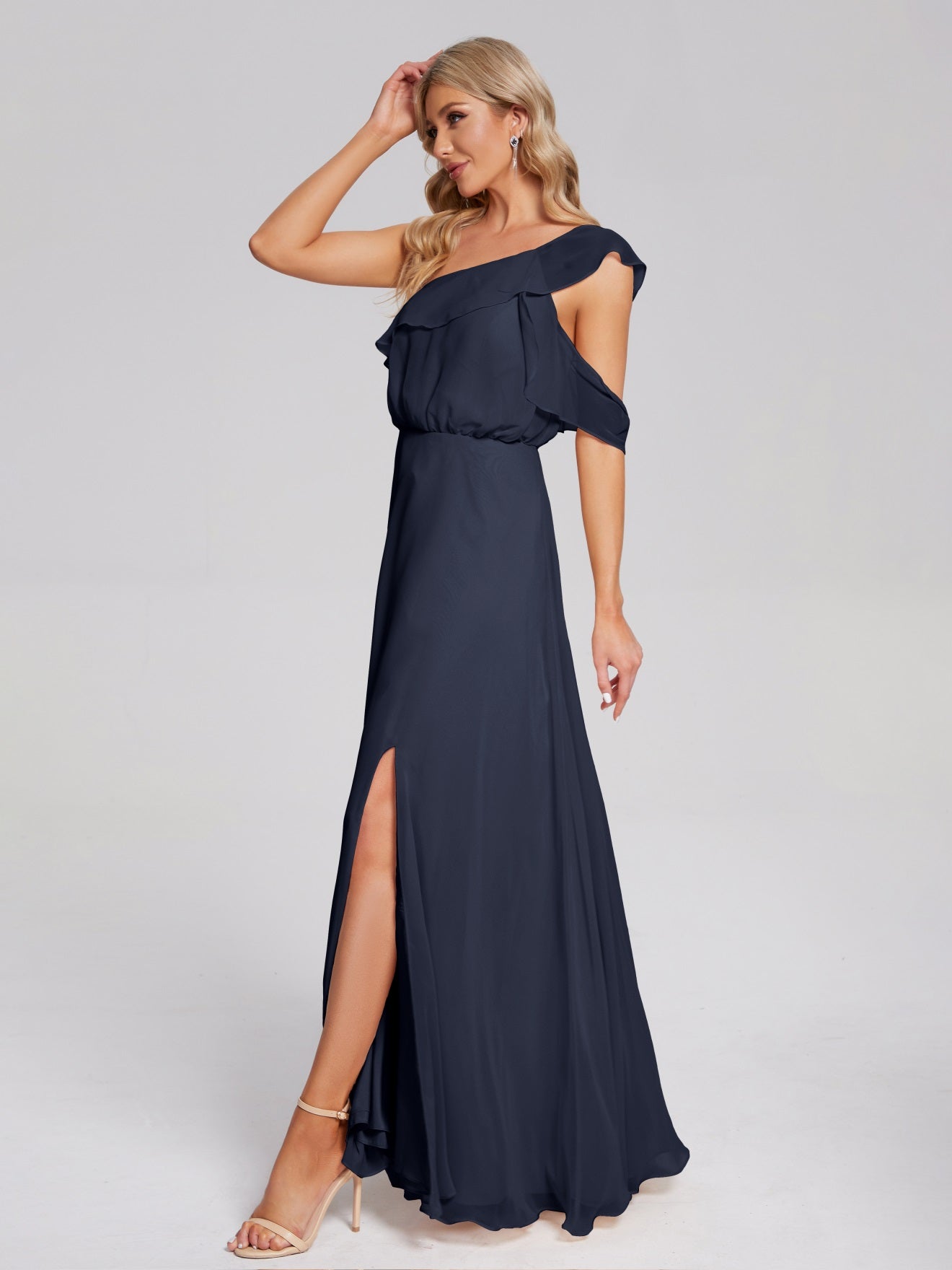 Paislee One-Shoulder-Träger Chiffon Brautjungfernkleider Mit Rüschen