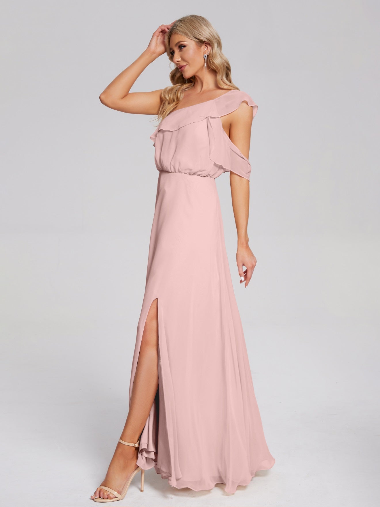 Paislee One-Shoulder-Träger Chiffon Brautjungfernkleider Mit Rüschen
