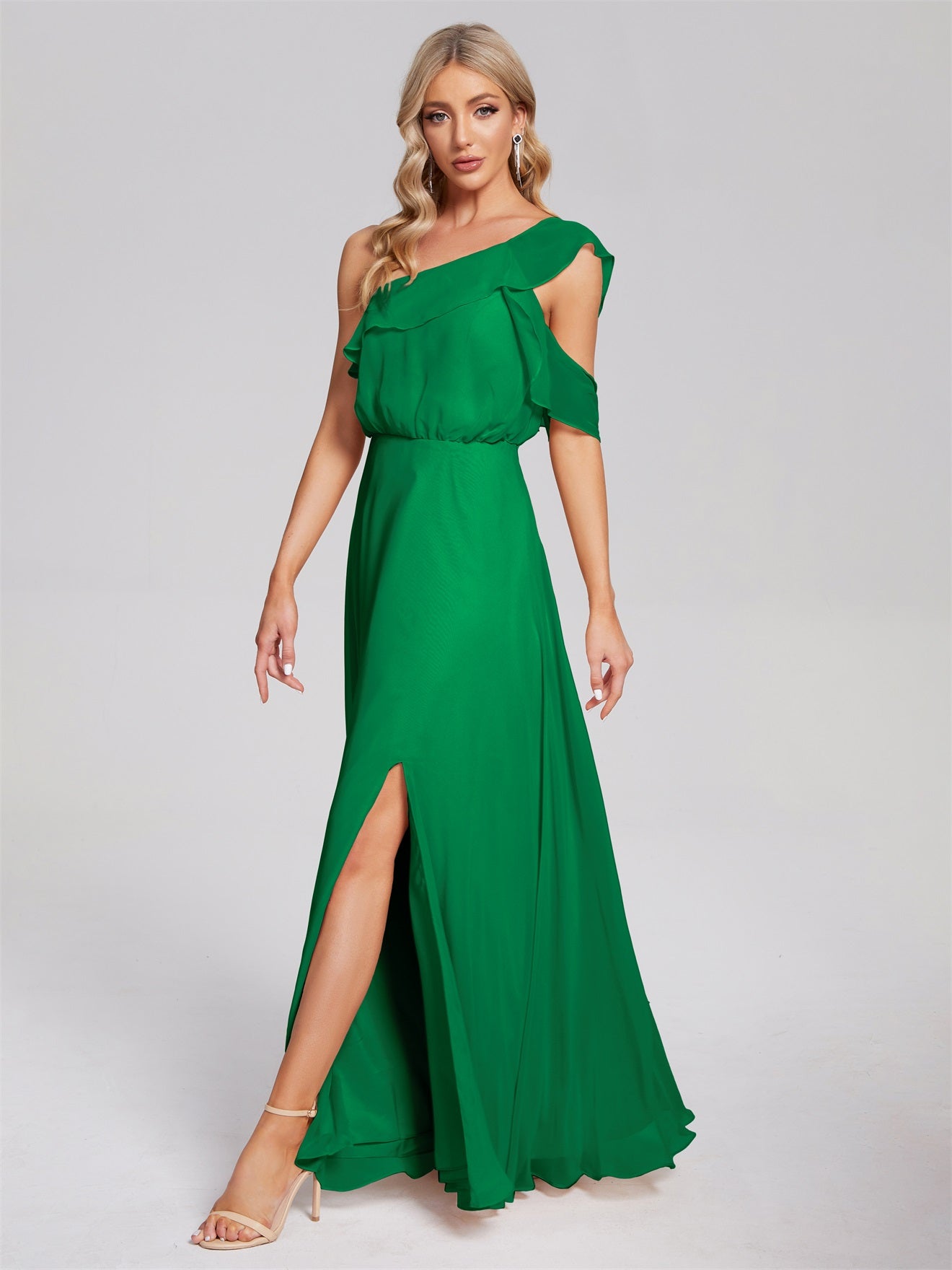 Paislee One-Shoulder-Träger Chiffon Brautjungfernkleider Mit Rüschen