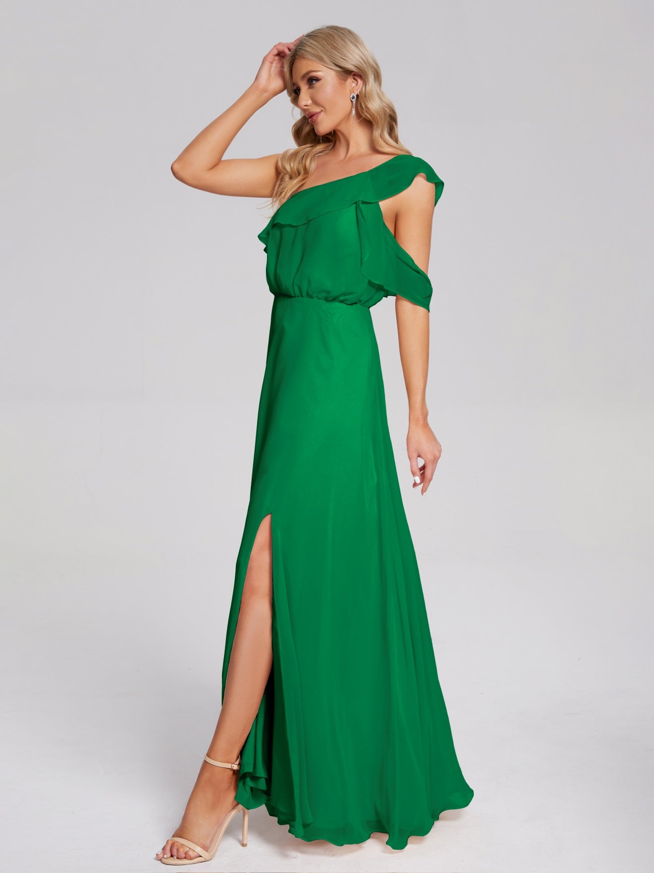 Paislee One-Shoulder-Träger Chiffon Brautjungfernkleider Mit Rüschen