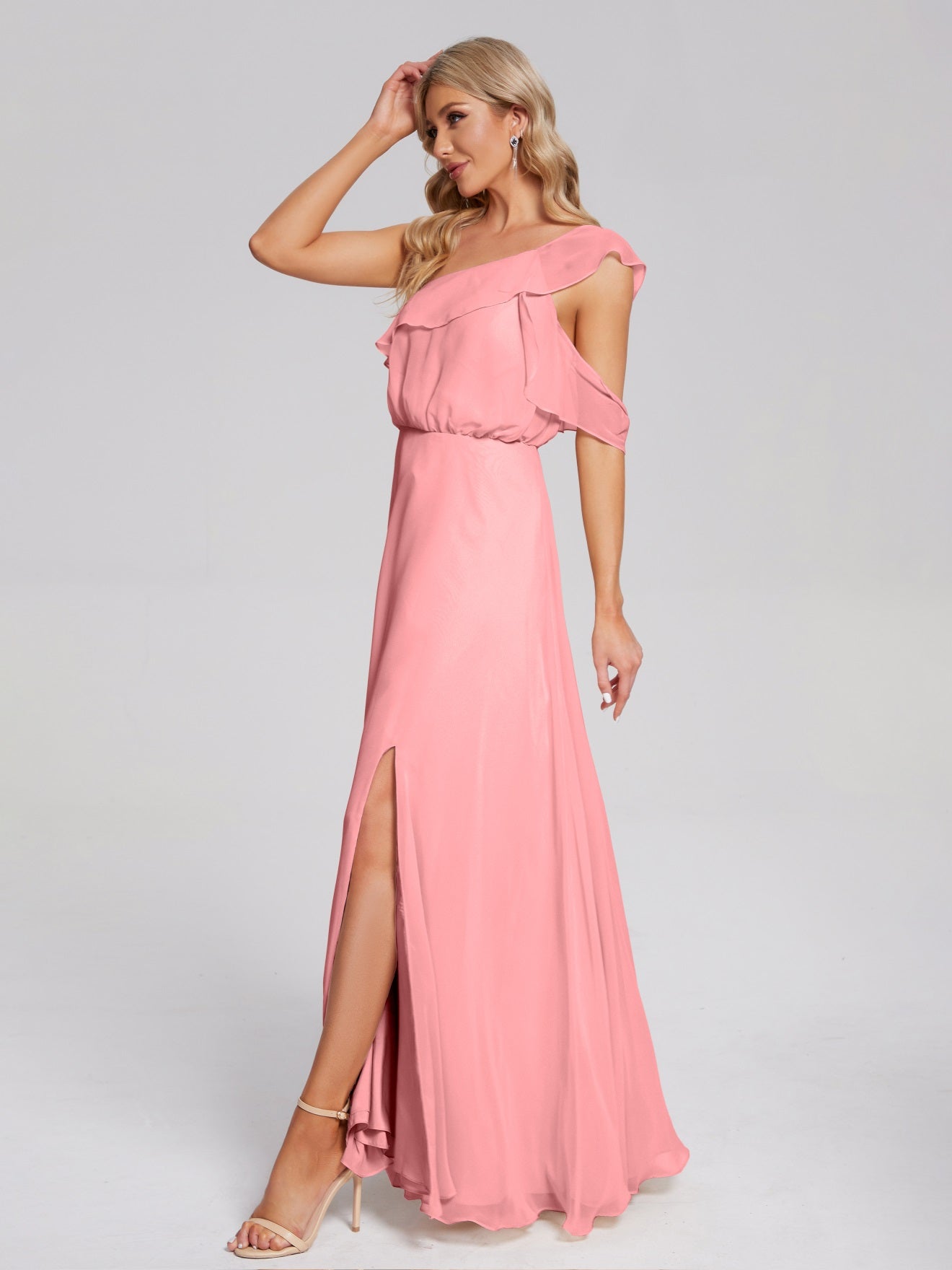Paislee One-Shoulder-Träger Chiffon Brautjungfernkleider Mit Rüschen
