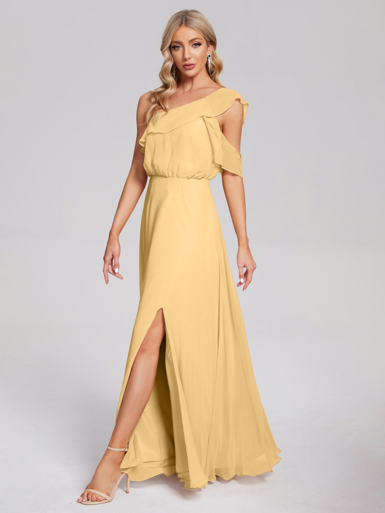 Paislee One-Shoulder-Träger Chiffon Brautjungfernkleider Mit Rüschen