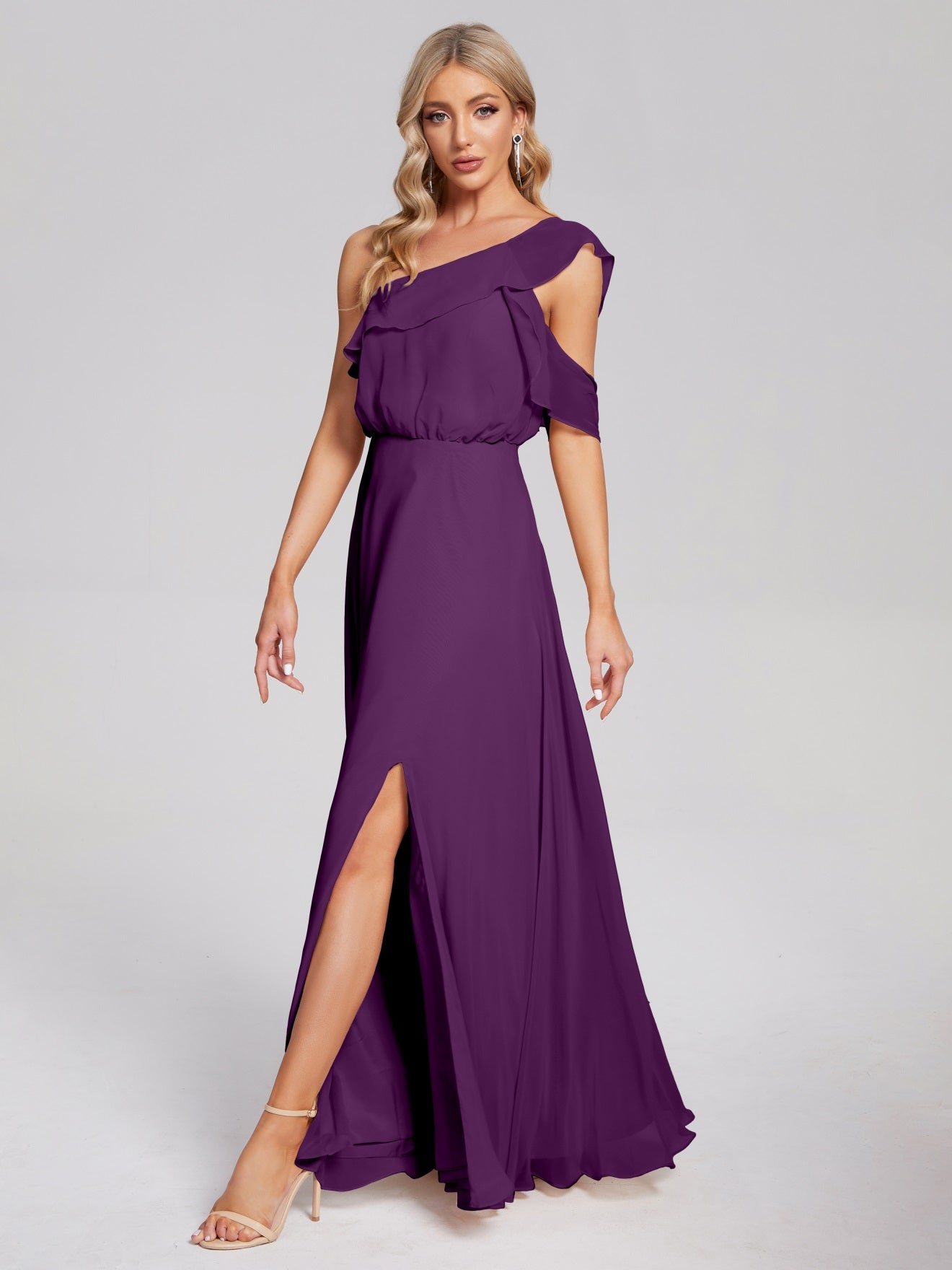 Paislee One-Shoulder-Träger Chiffon Brautjungfernkleider Mit Rüschen