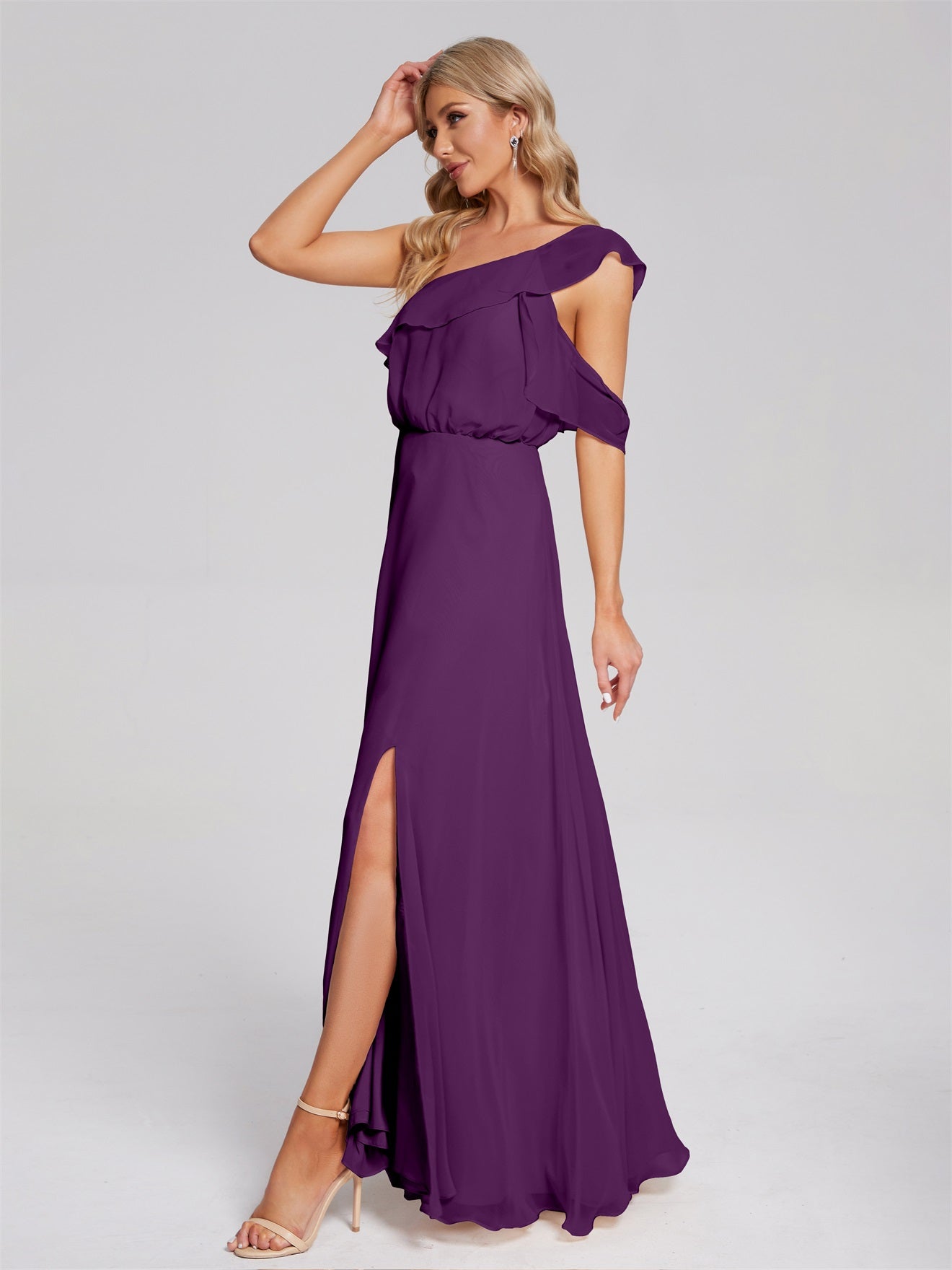 Paislee One-Shoulder-Träger Chiffon Brautjungfernkleider Mit Rüschen