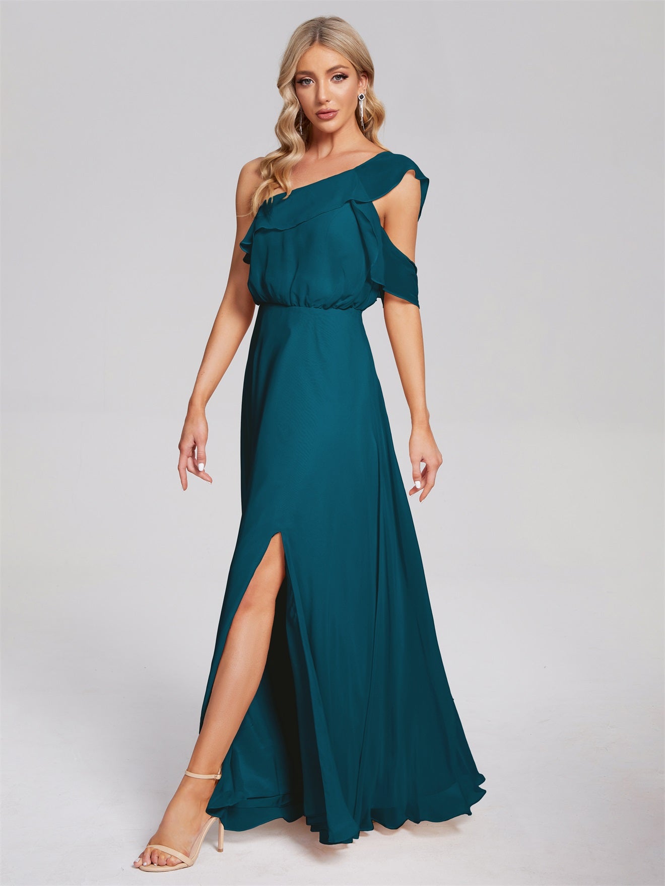 Paislee One-Shoulder-Träger Chiffon Brautjungfernkleider Mit Rüschen