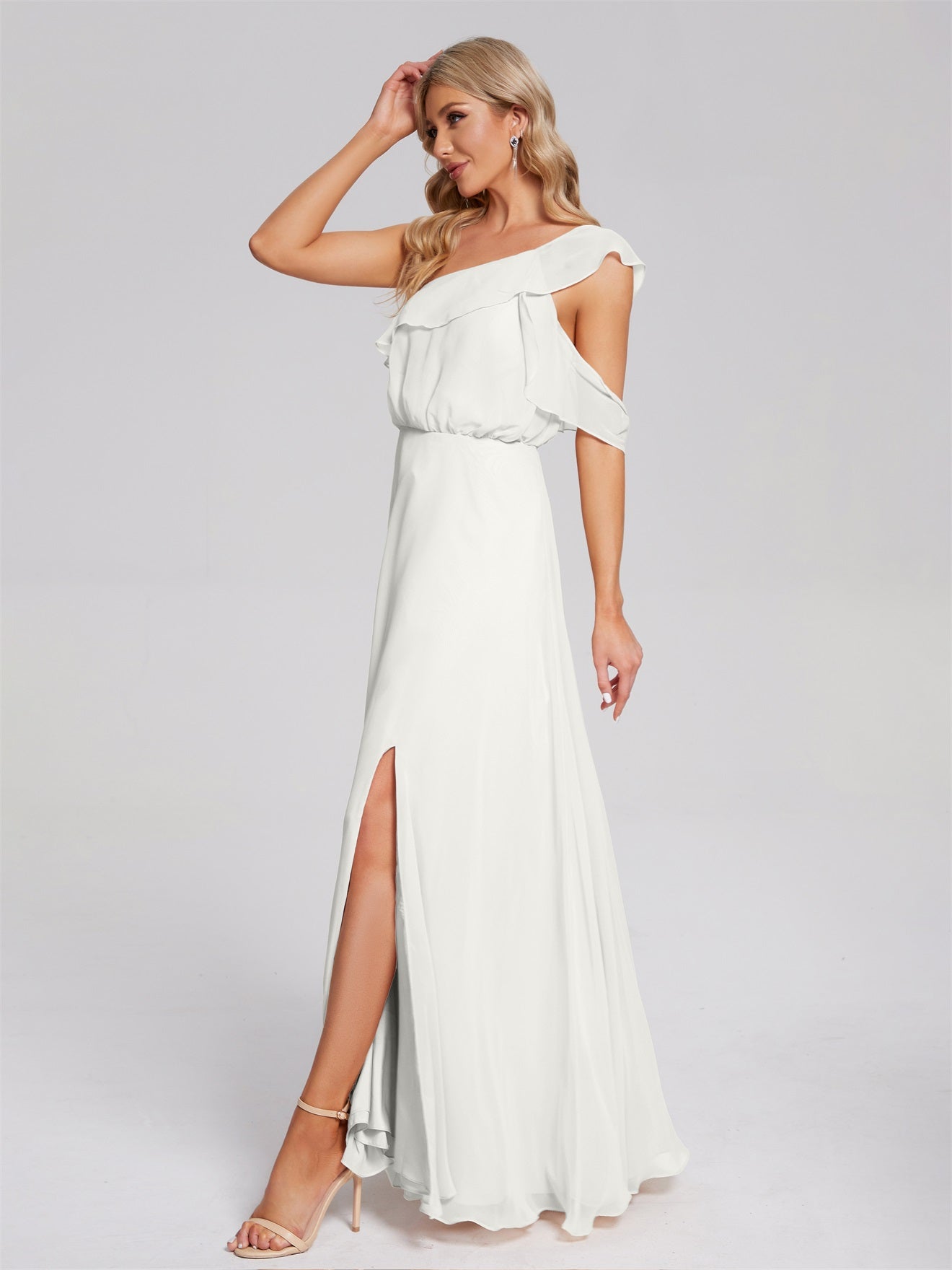 Paislee One-Shoulder-Träger Chiffon Brautjungfernkleider Mit Rüschen