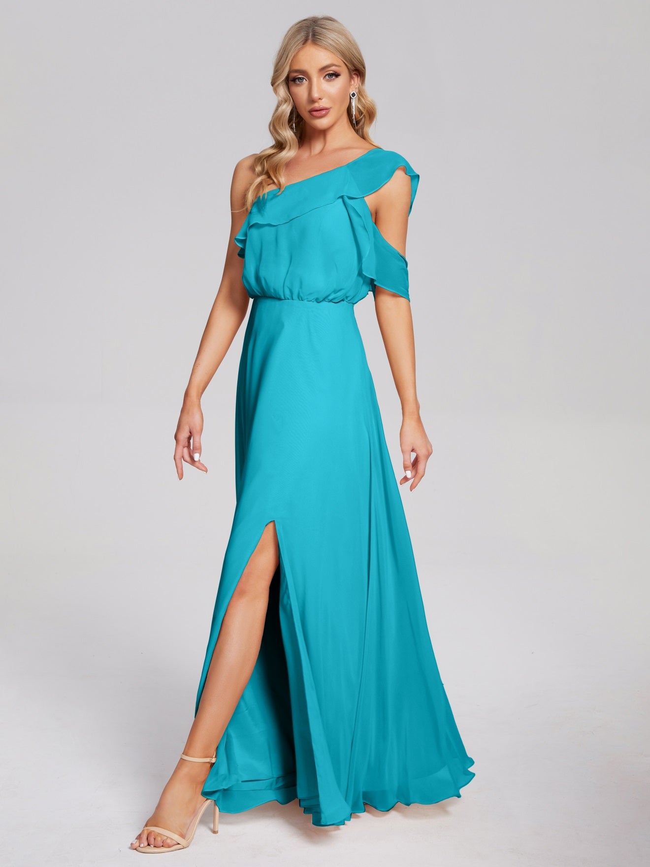 Paislee One-Shoulder-Träger Chiffon Brautjungfernkleider Mit Rüschen