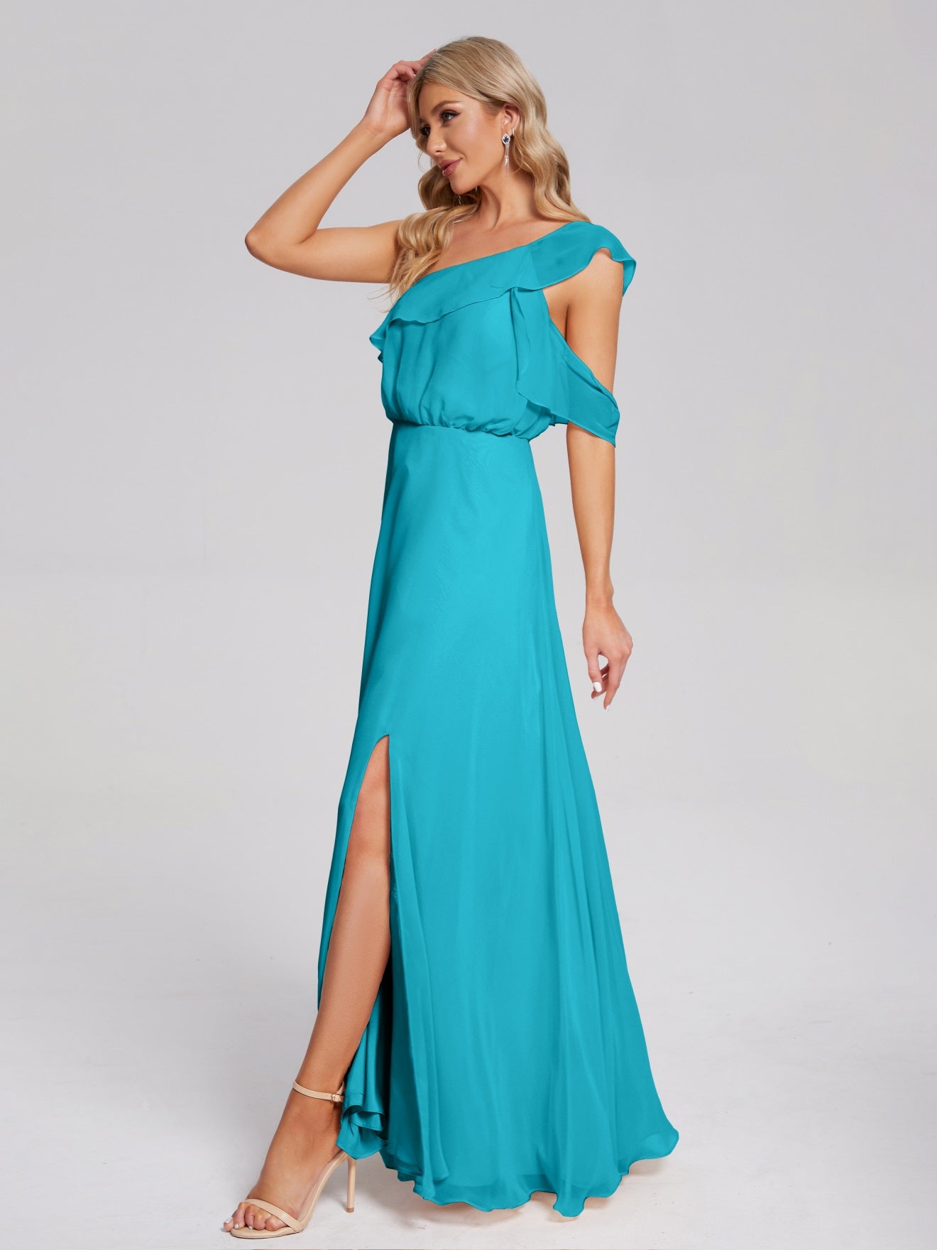 Paislee One-Shoulder-Träger Chiffon Brautjungfernkleider Mit Rüschen