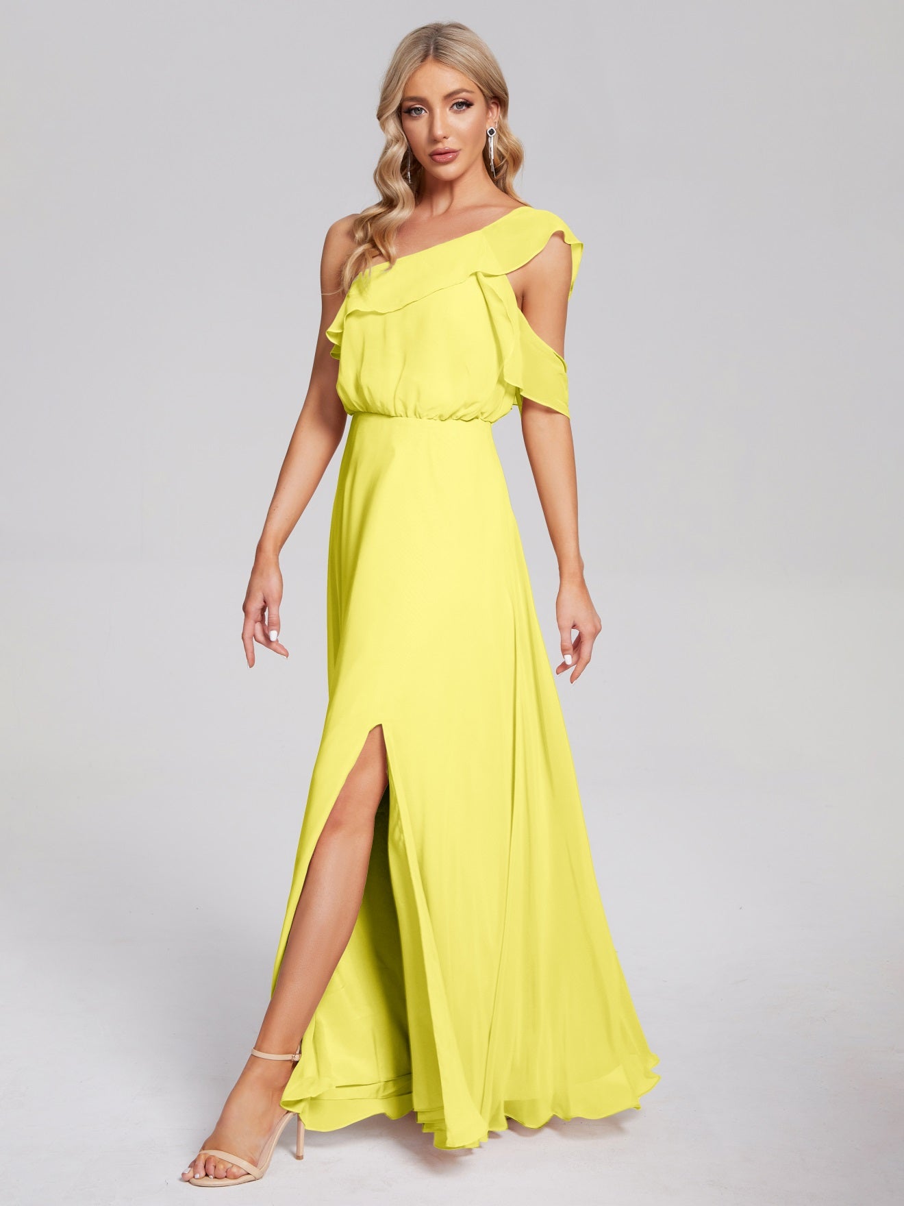 Paislee One-Shoulder-Träger Chiffon Brautjungfernkleider Mit Rüschen
