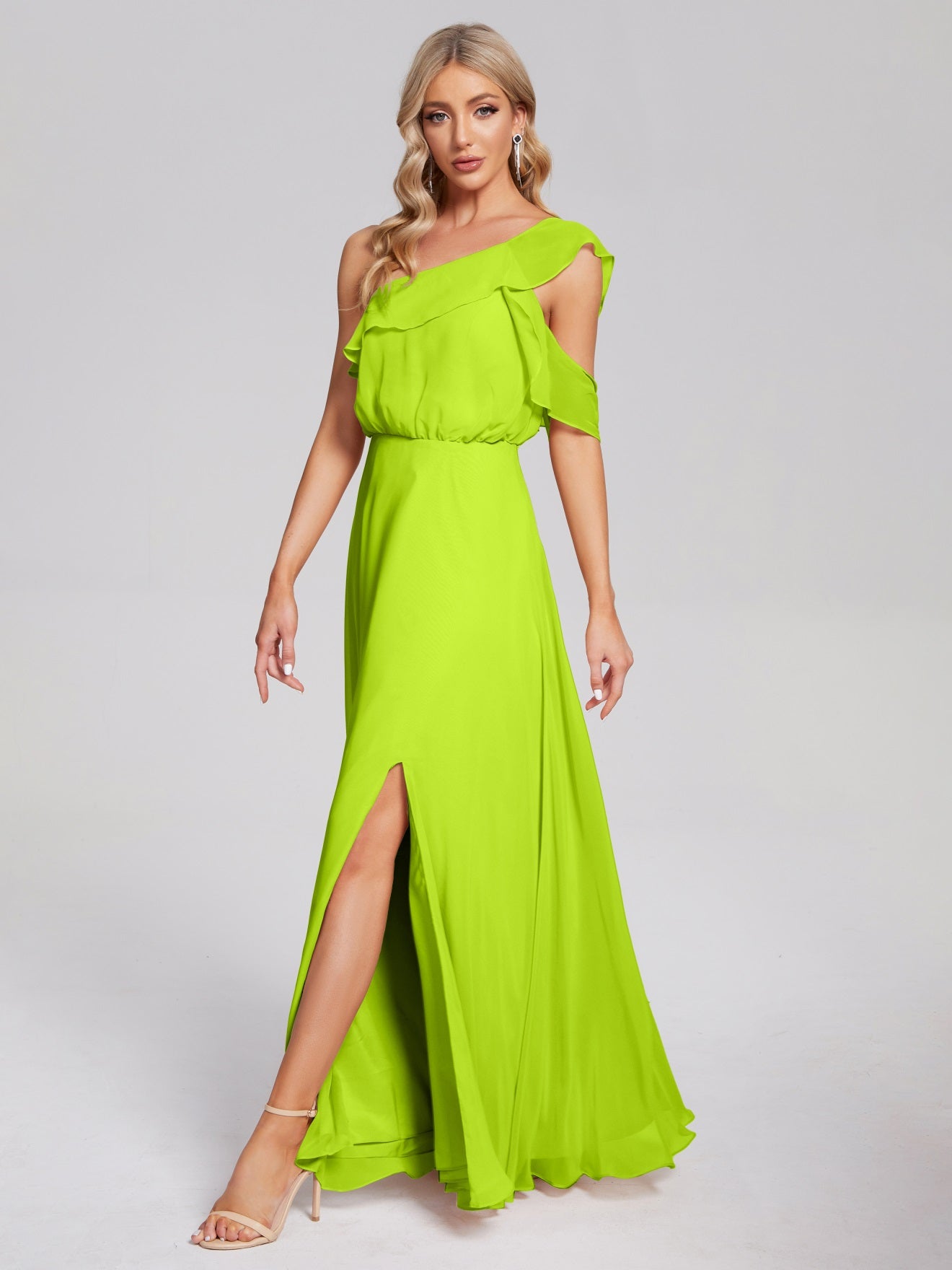 Paislee One-Shoulder-Träger Chiffon Brautjungfernkleider Mit Rüschen
