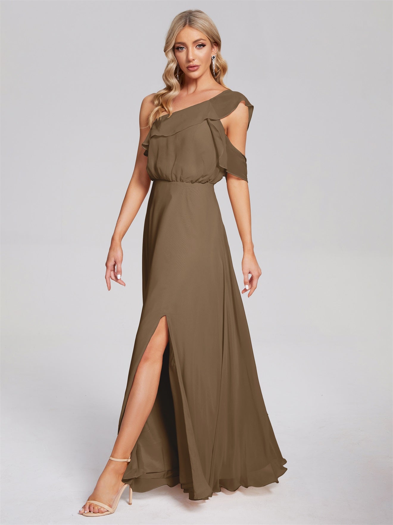 Paislee One-Shoulder-Träger Chiffon Brautjungfernkleider Mit Rüschen