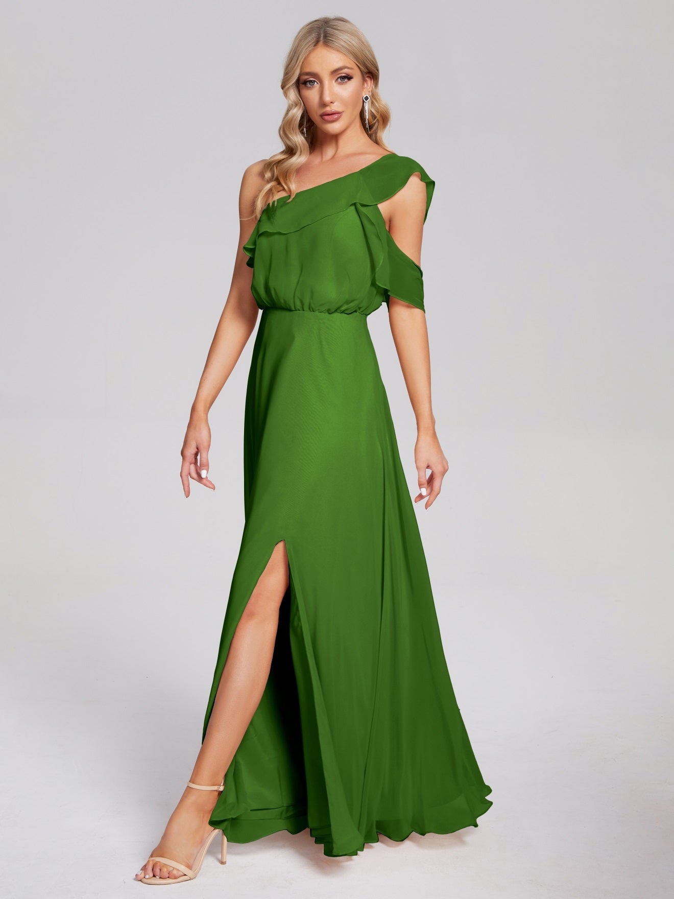 Paislee One-Shoulder-Träger Chiffon Brautjungfernkleider Mit Rüschen