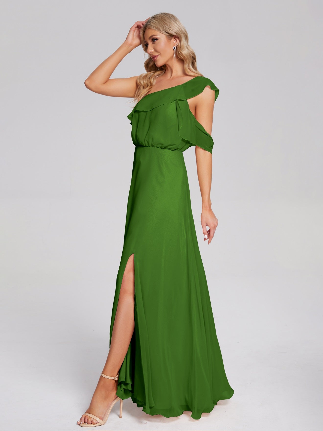 Paislee One-Shoulder-Träger Chiffon Brautjungfernkleider Mit Rüschen
