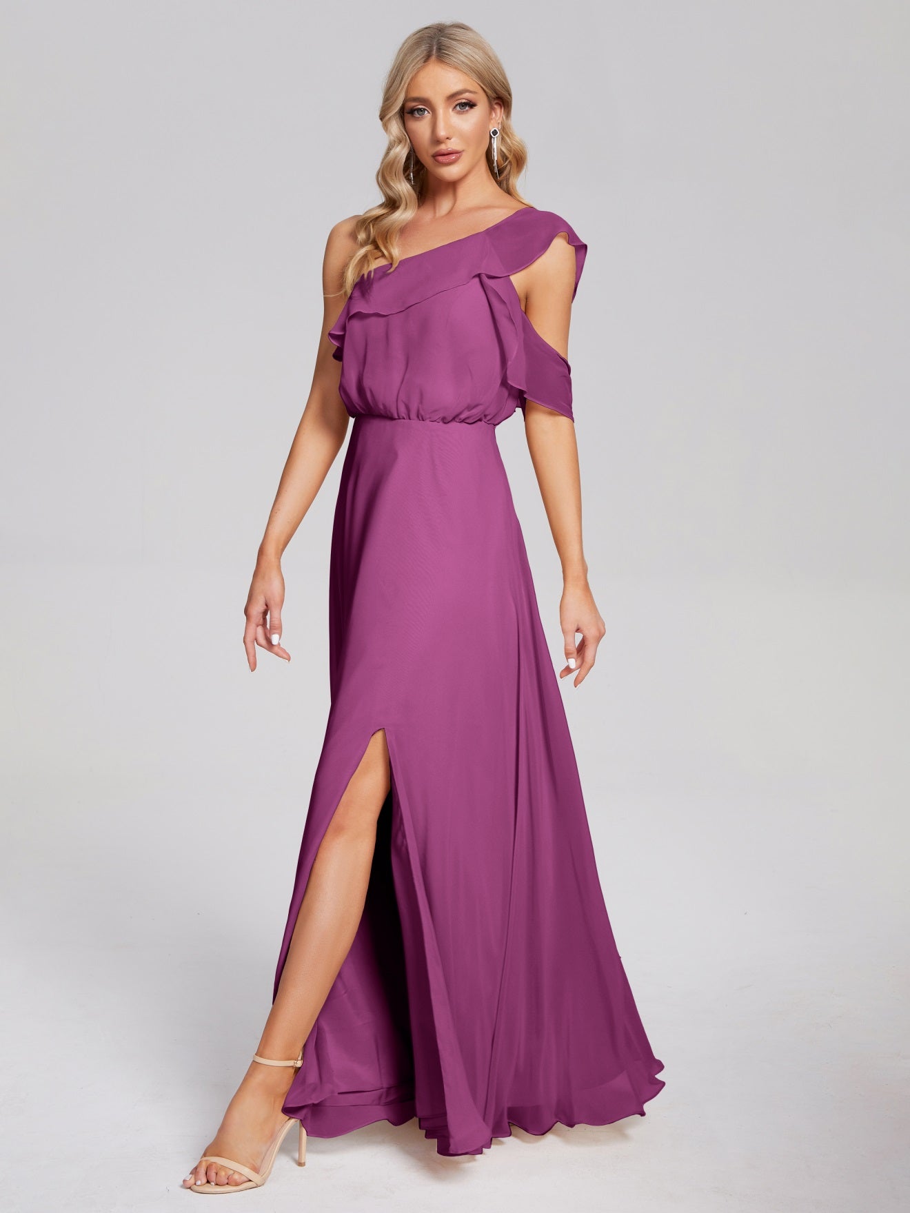 Paislee One-Shoulder-Träger Chiffon Brautjungfernkleider Mit Rüschen
