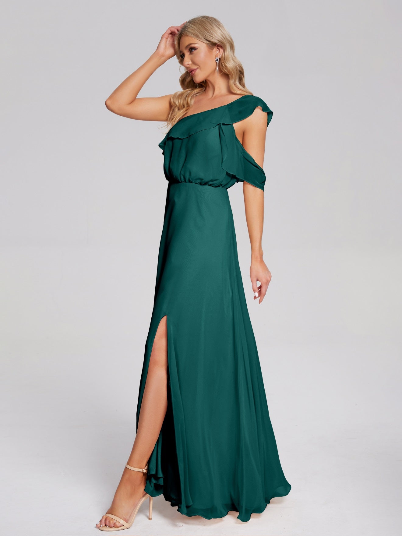 Paislee One-Shoulder-Träger Chiffon Brautjungfernkleider Mit Rüschen