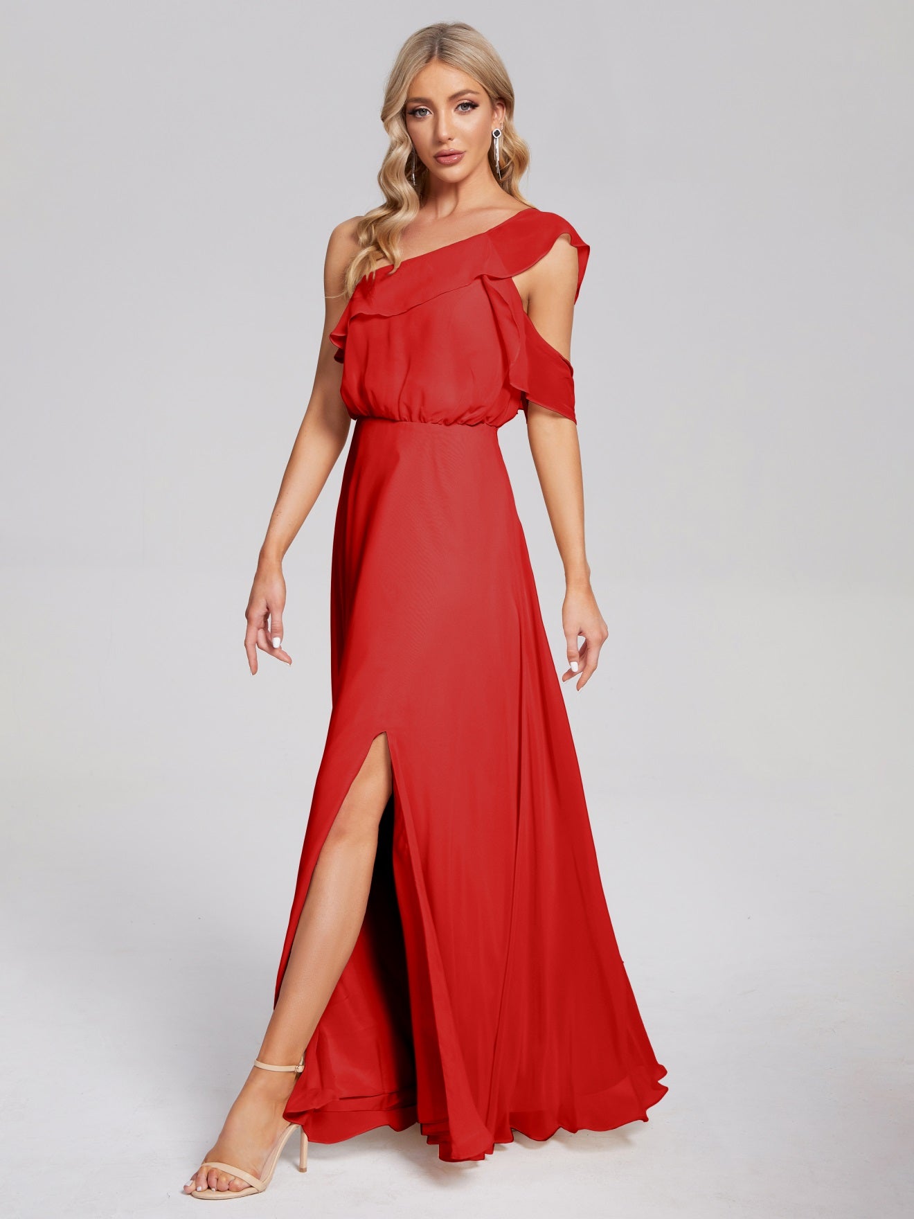 Paislee One-Shoulder-Träger Chiffon Brautjungfernkleider Mit Rüschen