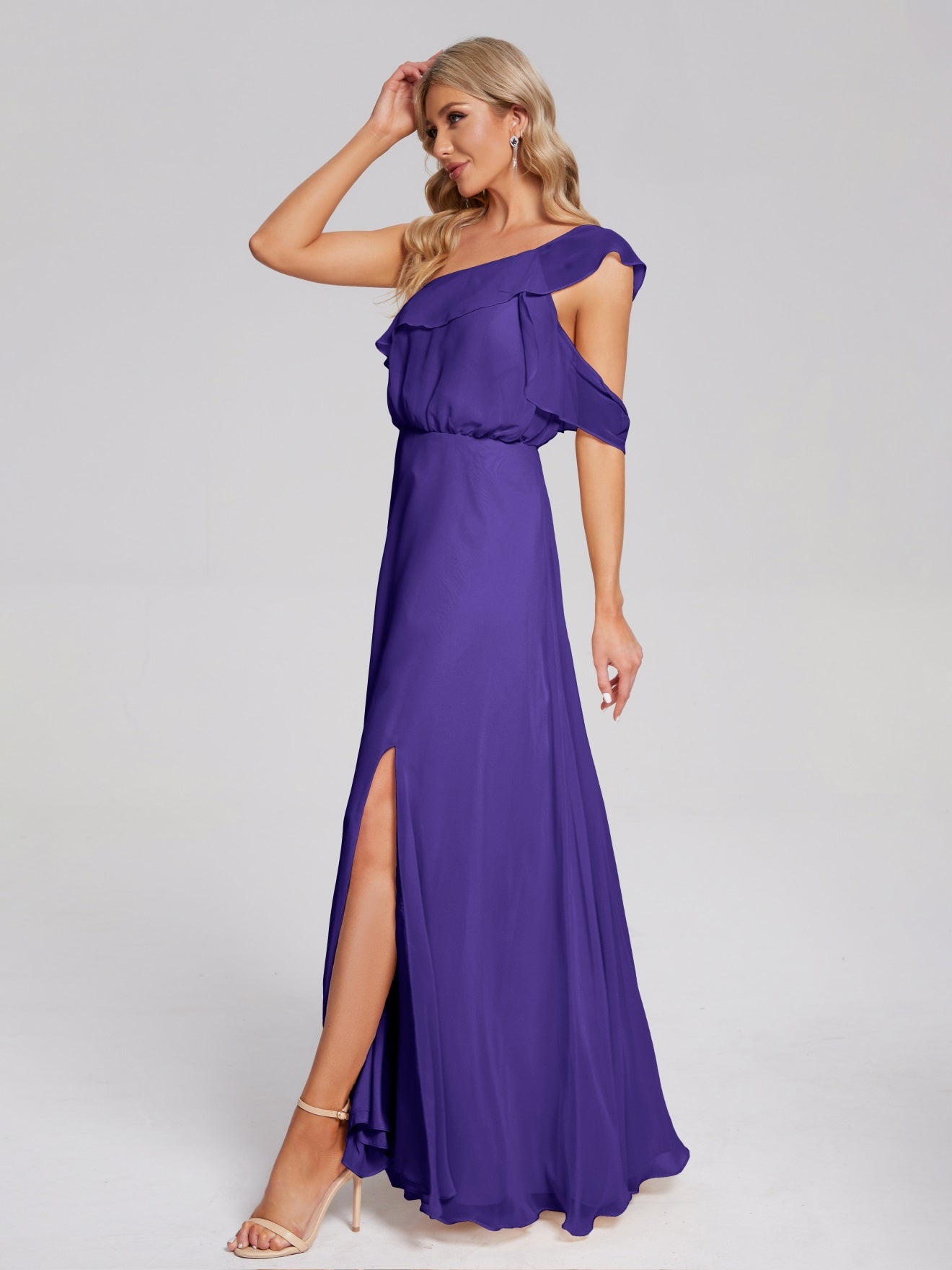 Paislee One-Shoulder-Träger Chiffon Brautjungfernkleider Mit Rüschen