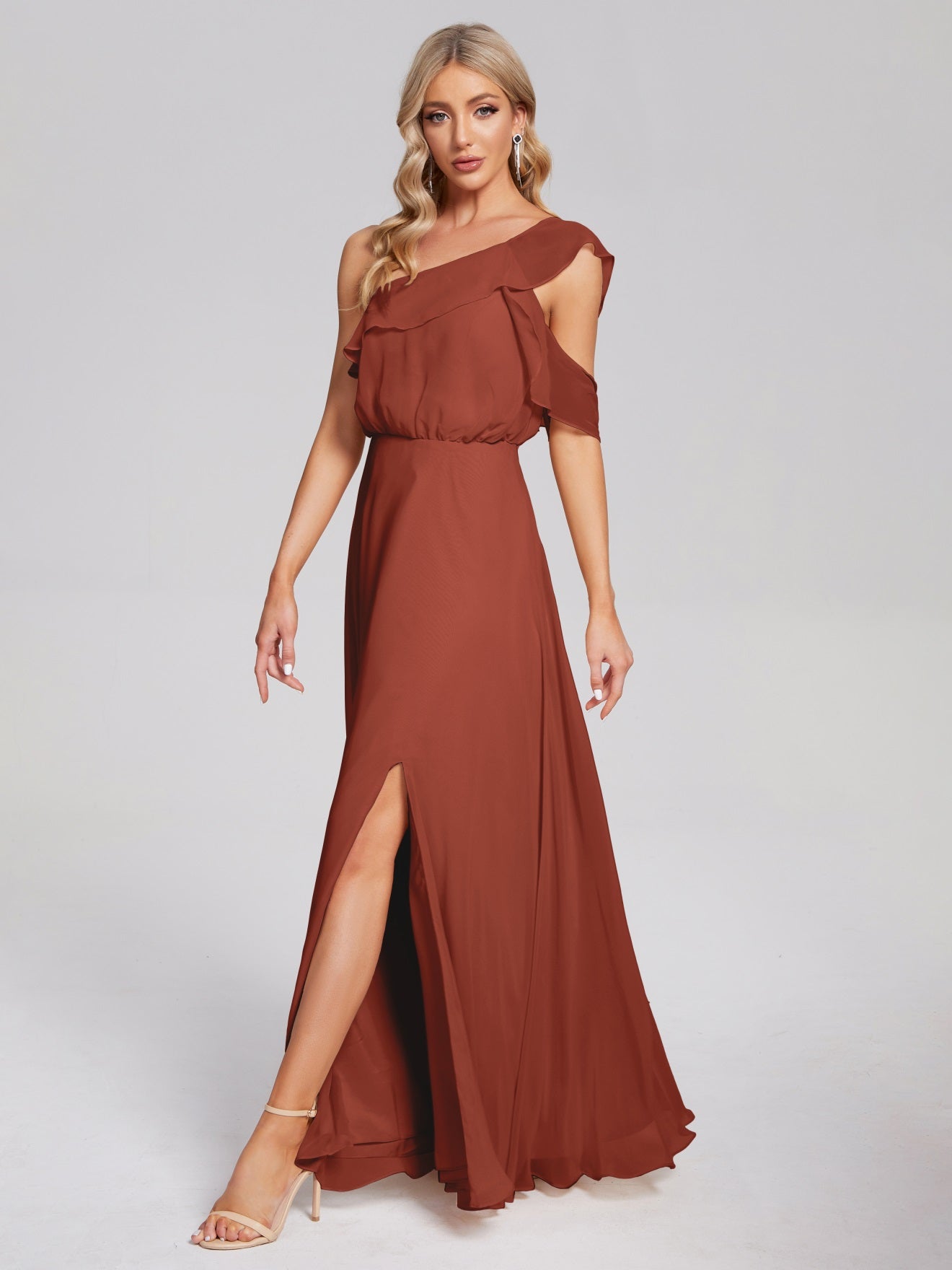 Paislee One-Shoulder-Träger Chiffon Brautjungfernkleider Mit Rüschen