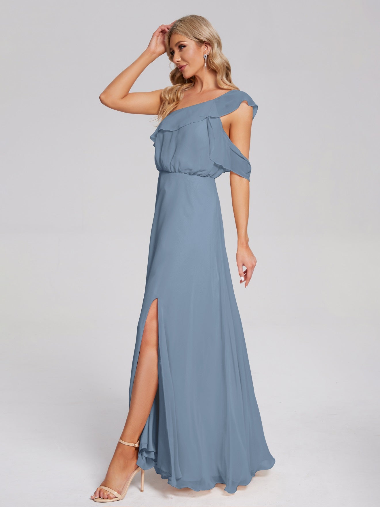 Paislee One-Shoulder-Träger Chiffon Brautjungfernkleider Mit Rüschen