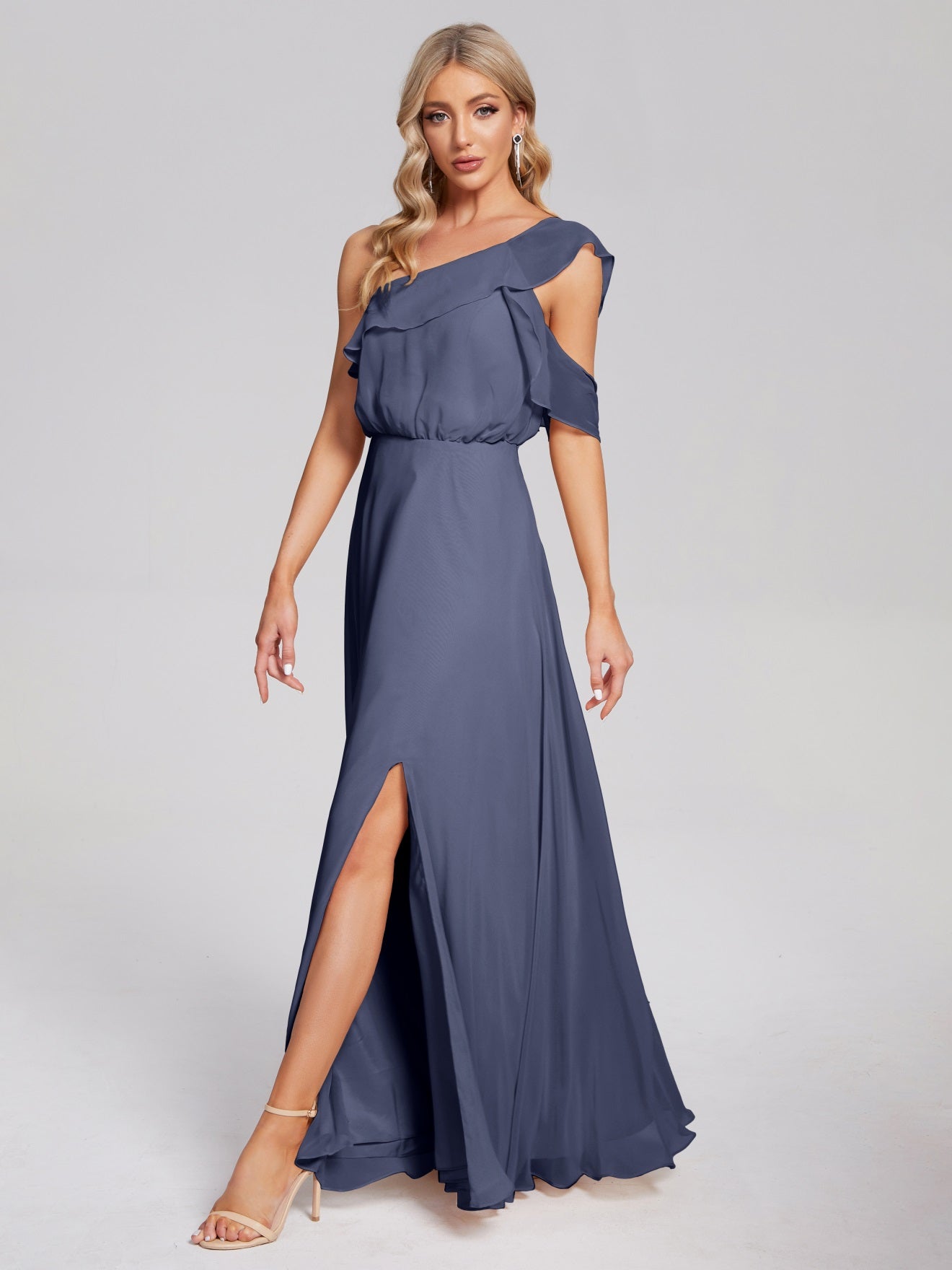 Paislee One-Shoulder-Träger Chiffon Brautjungfernkleider Mit Rüschen