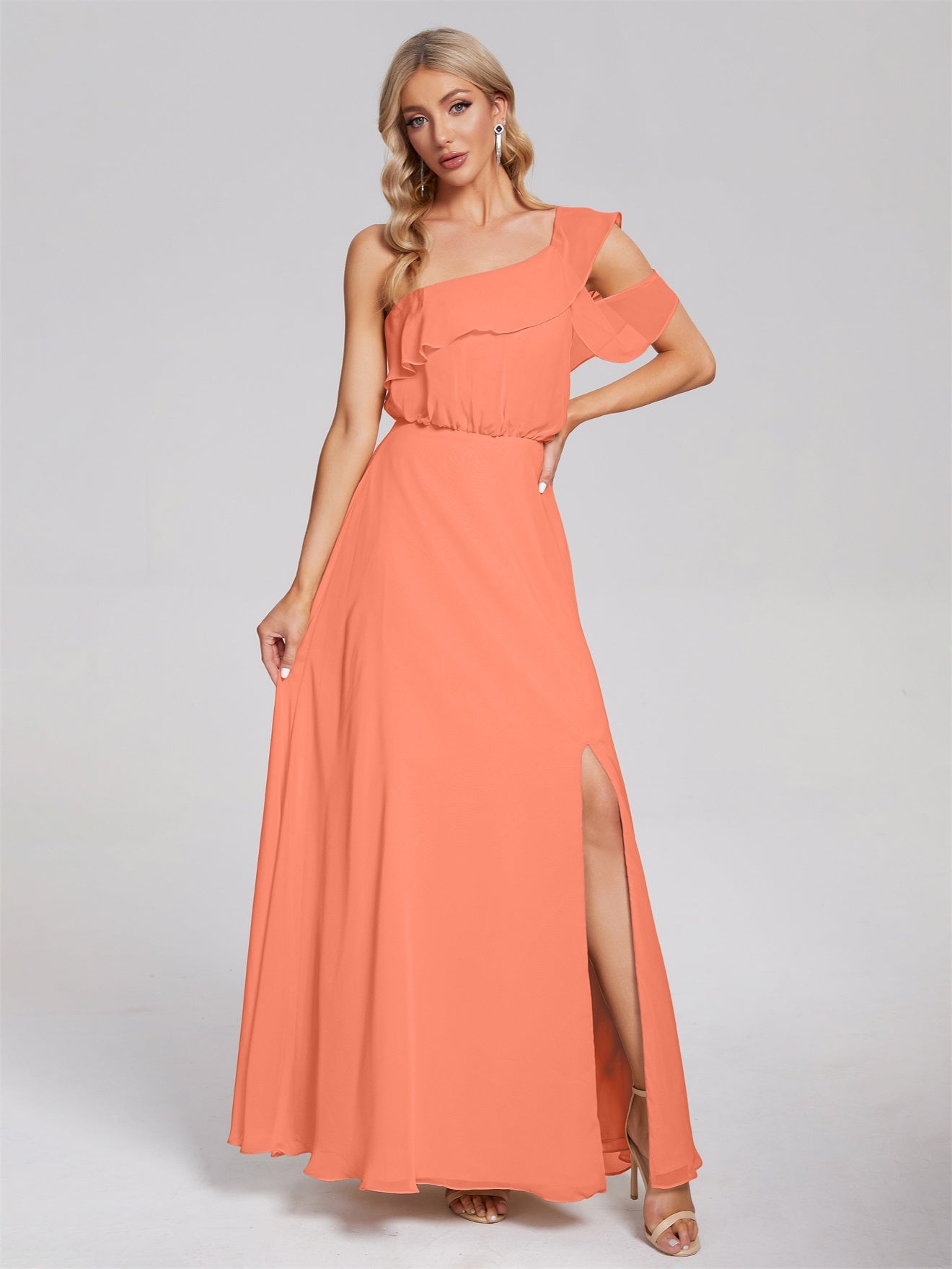 Paislee One-Shoulder-Träger Chiffon Brautjungfernkleider Mit Rüschen