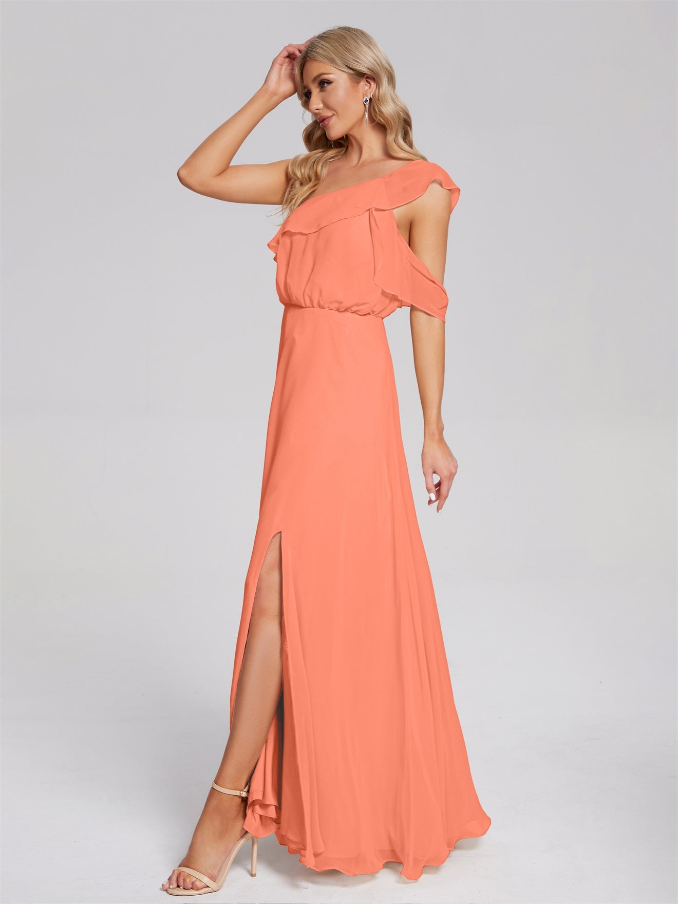 Paislee One-Shoulder-Träger Chiffon Brautjungfernkleider Mit Rüschen