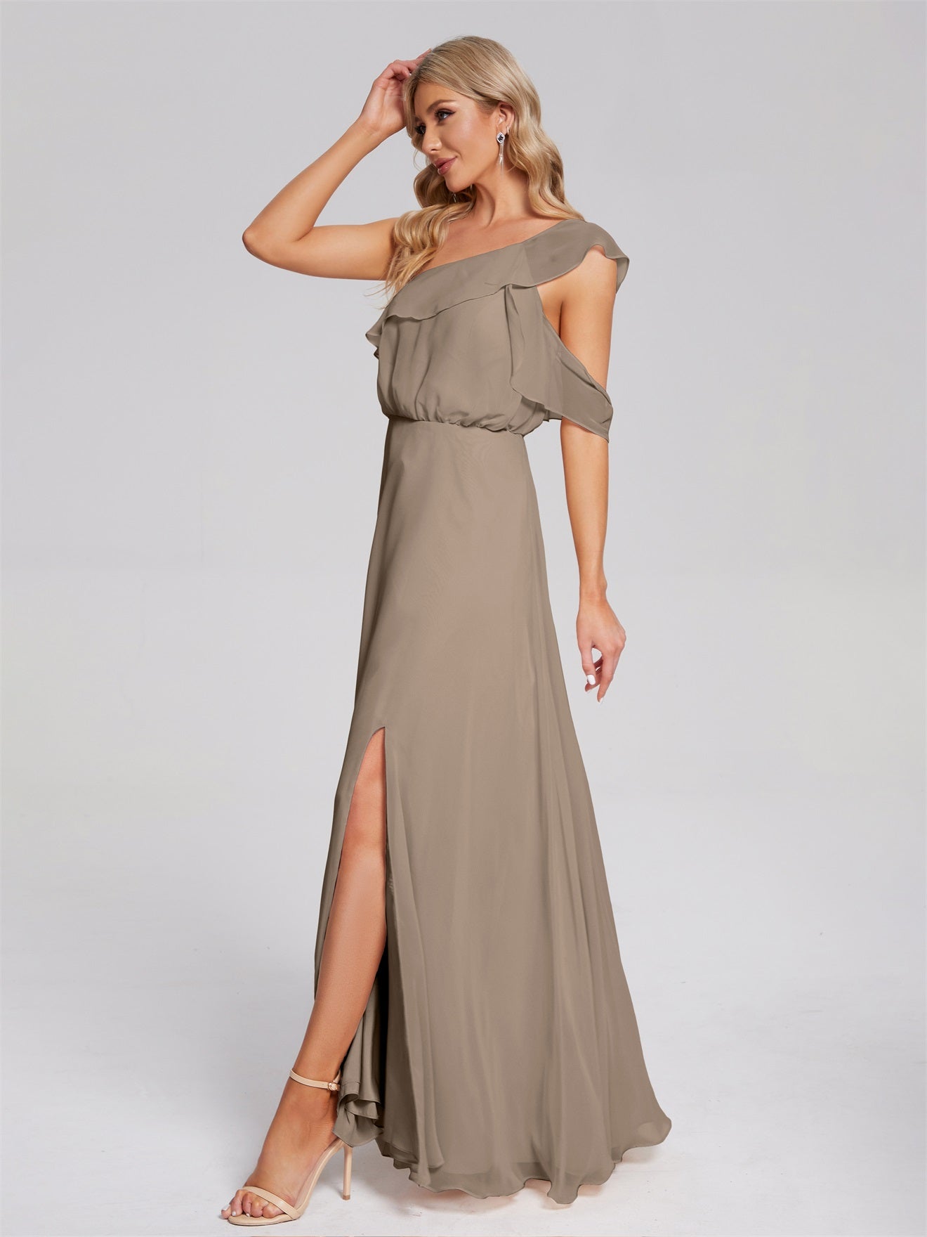 Paislee One-Shoulder-Träger Chiffon Brautjungfernkleider Mit Rüschen