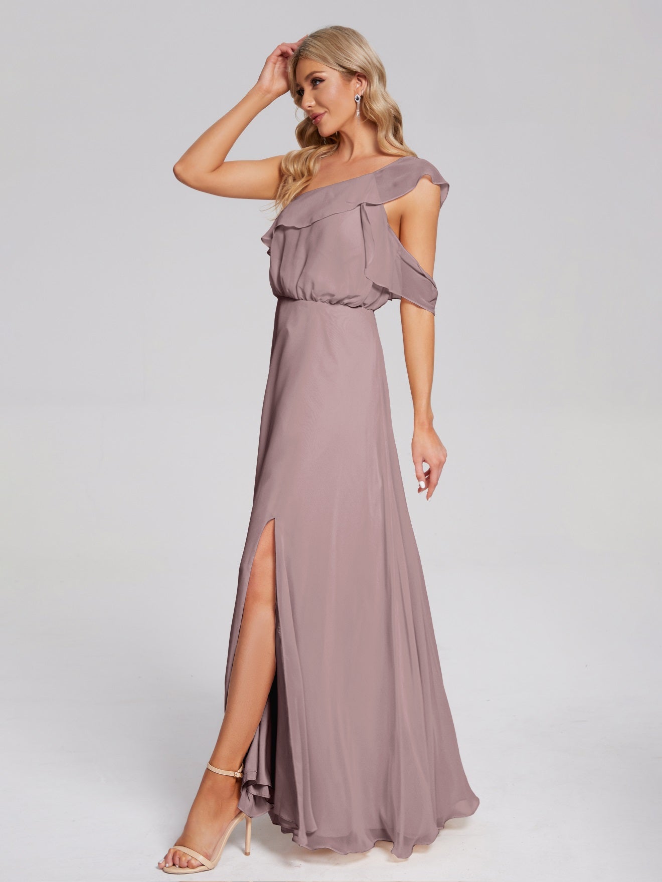 Paislee One-Shoulder-Träger Chiffon Brautjungfernkleider Mit Rüschen