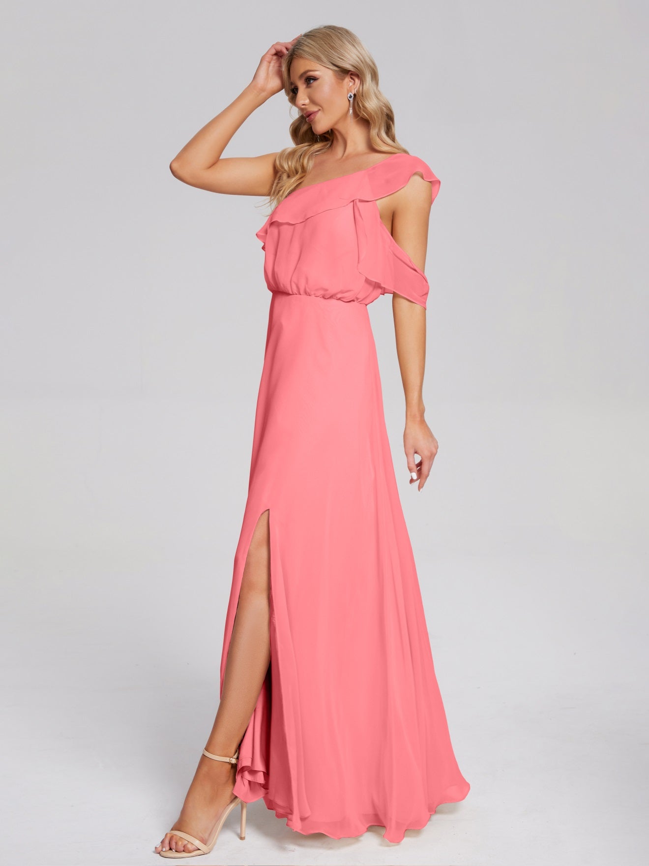Paislee One-Shoulder-Träger Chiffon Brautjungfernkleider Mit Rüschen