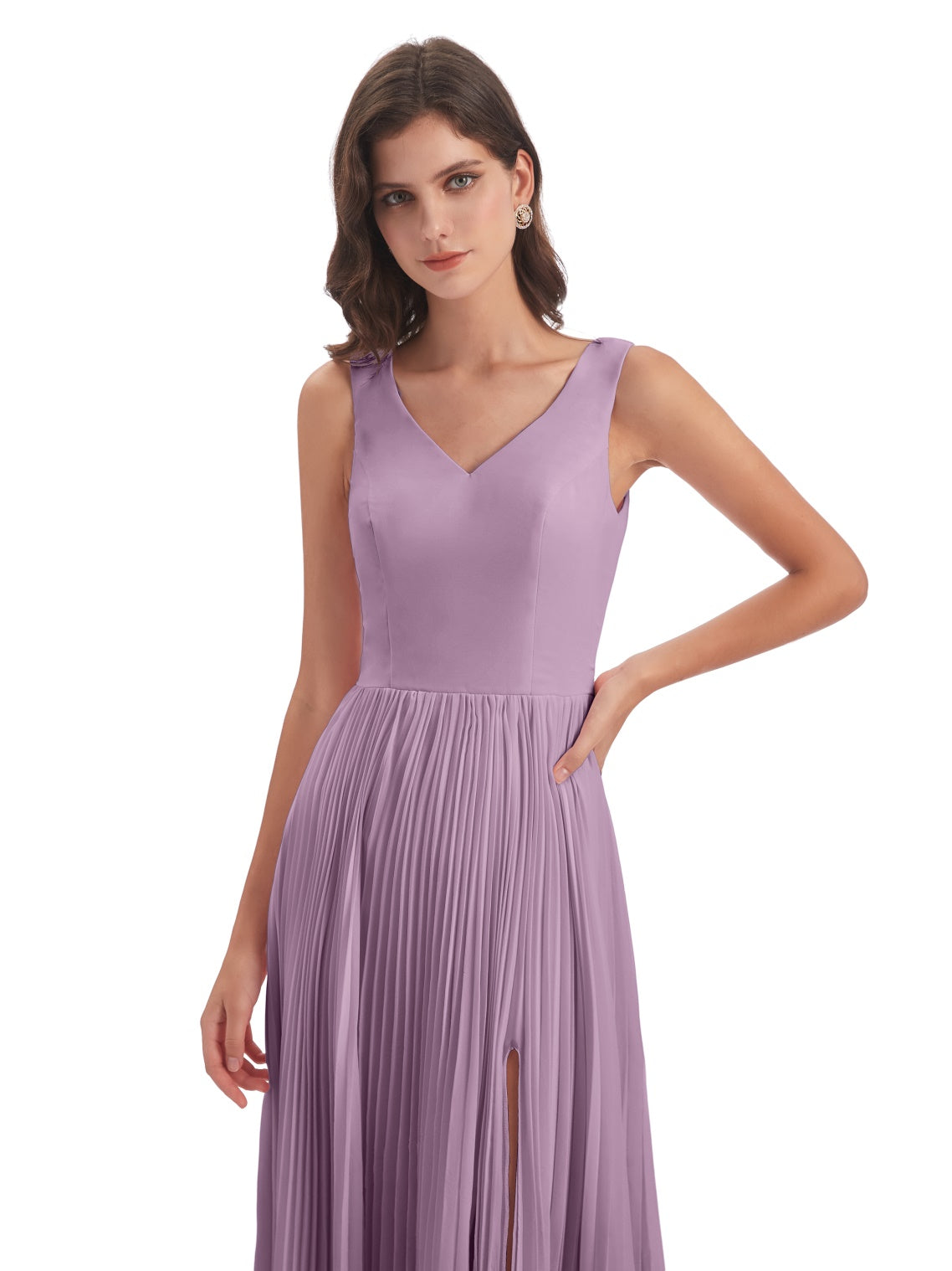 Kenya A-Linie Bodenlange V-Ausschnitt Chiffon Lange Brautjungfernkleider