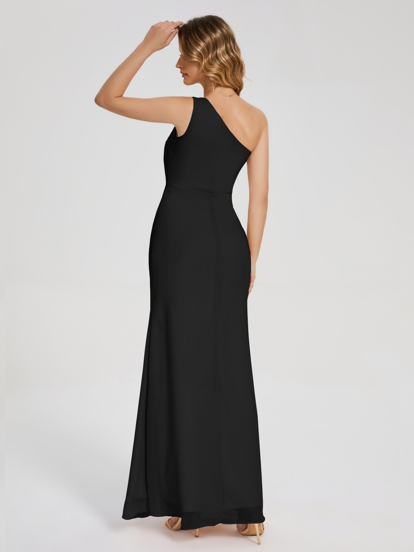 River Simple One-Shoulder-Träger Geschlitzt Chiffon Brautjungfernkleider