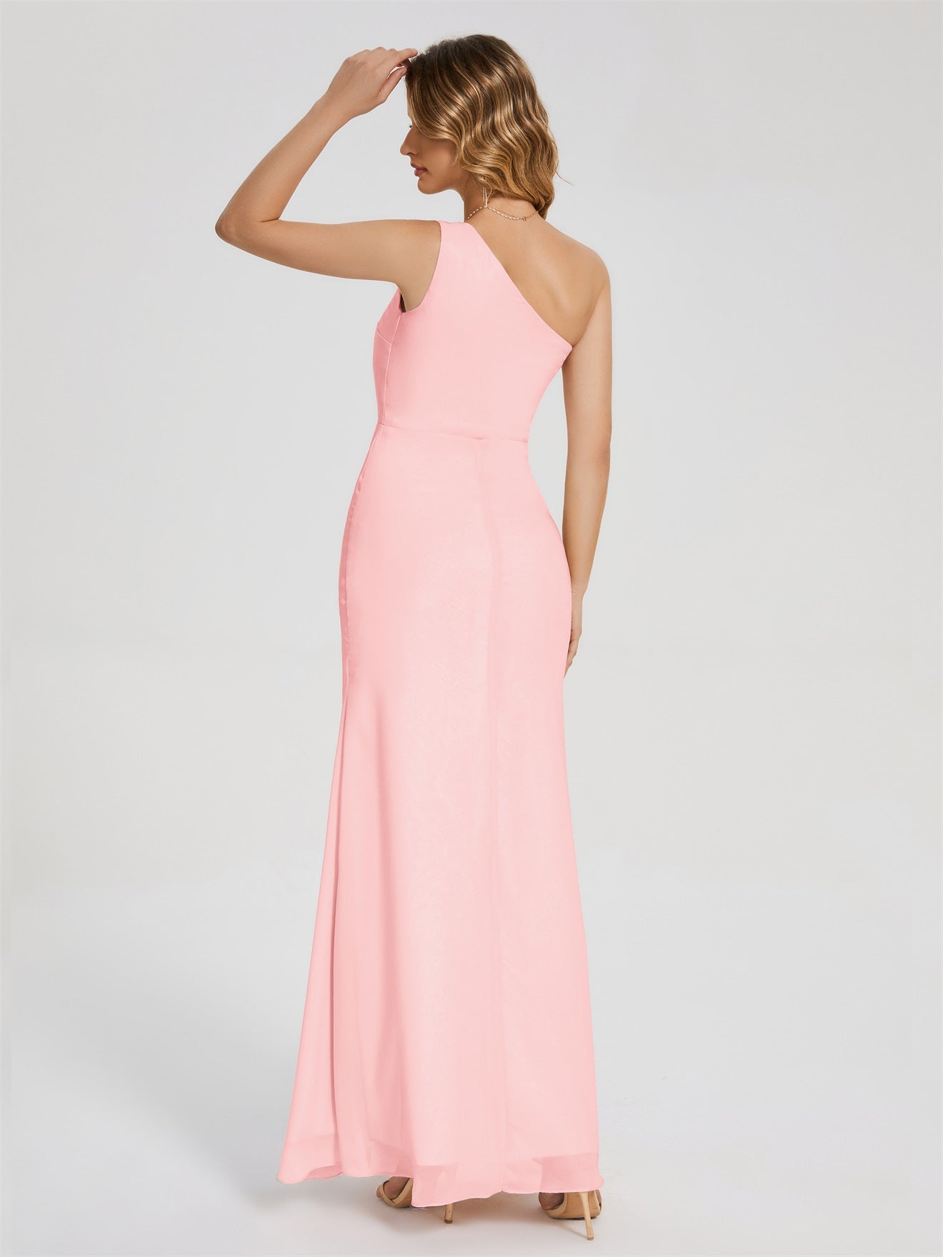 River Simple One-Shoulder-Träger Geschlitzt Chiffon Brautjungfernkleider