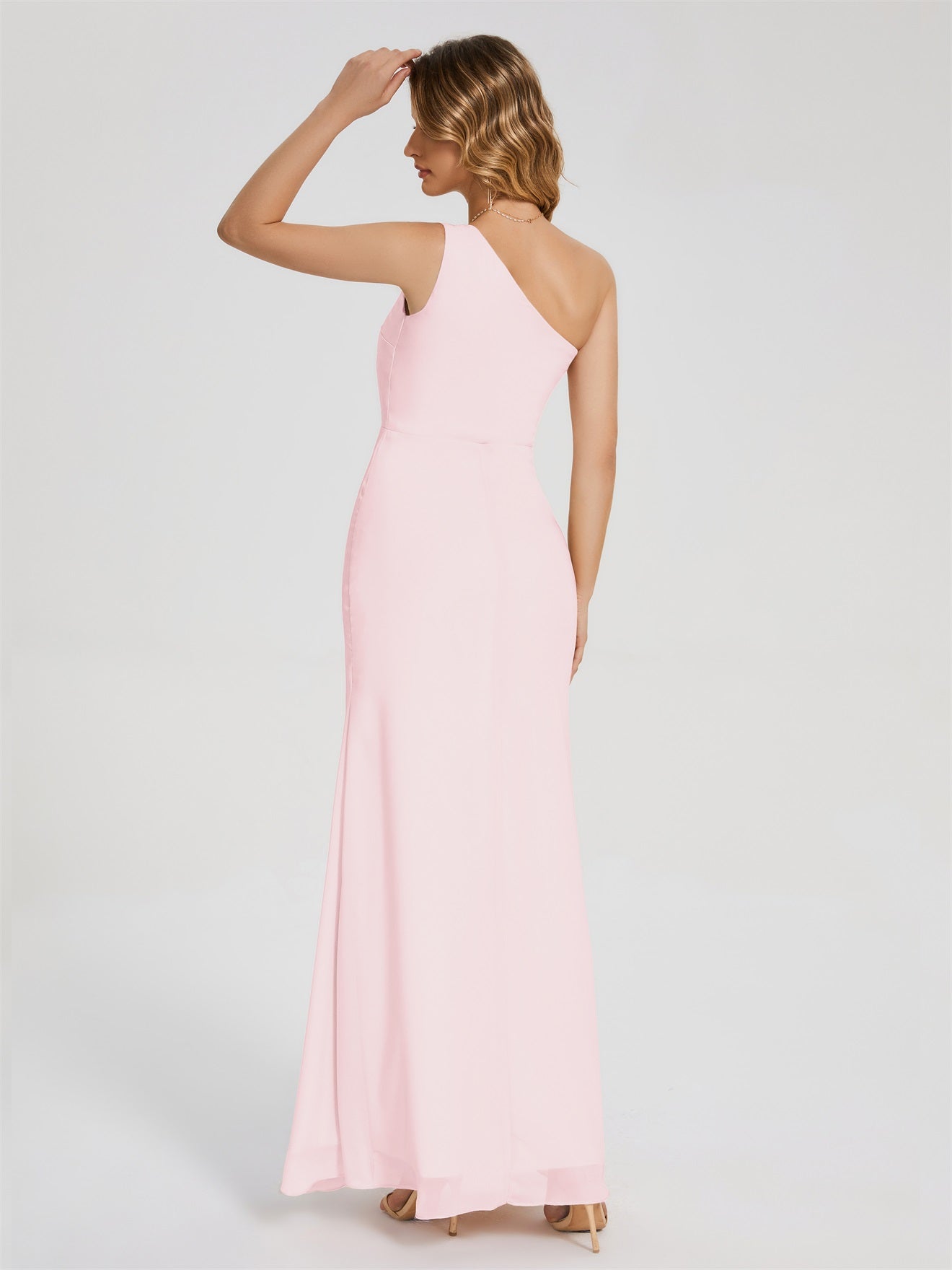 River Simple One-Shoulder-Träger Geschlitzt Chiffon Brautjungfernkleider