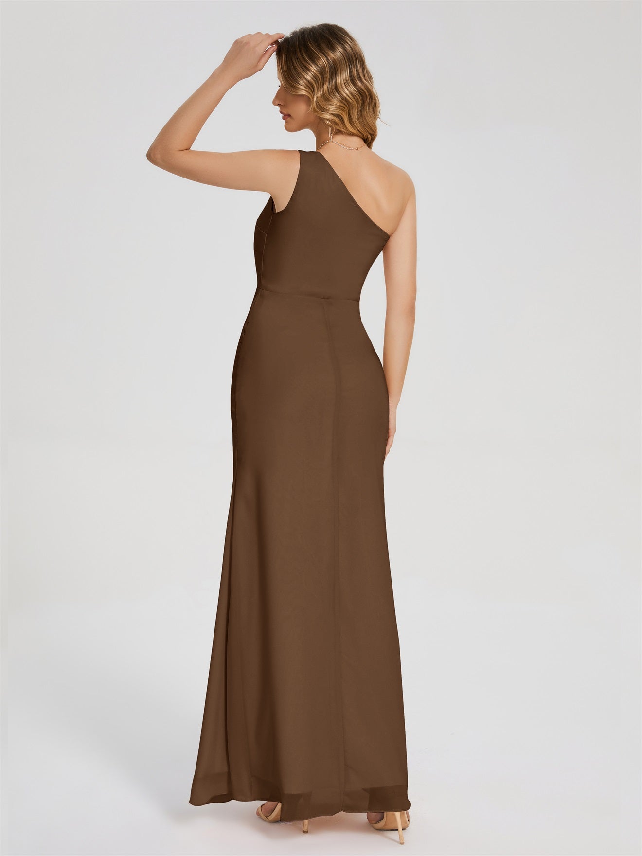 River Simple One-Shoulder-Träger Geschlitzt Chiffon Brautjungfernkleider