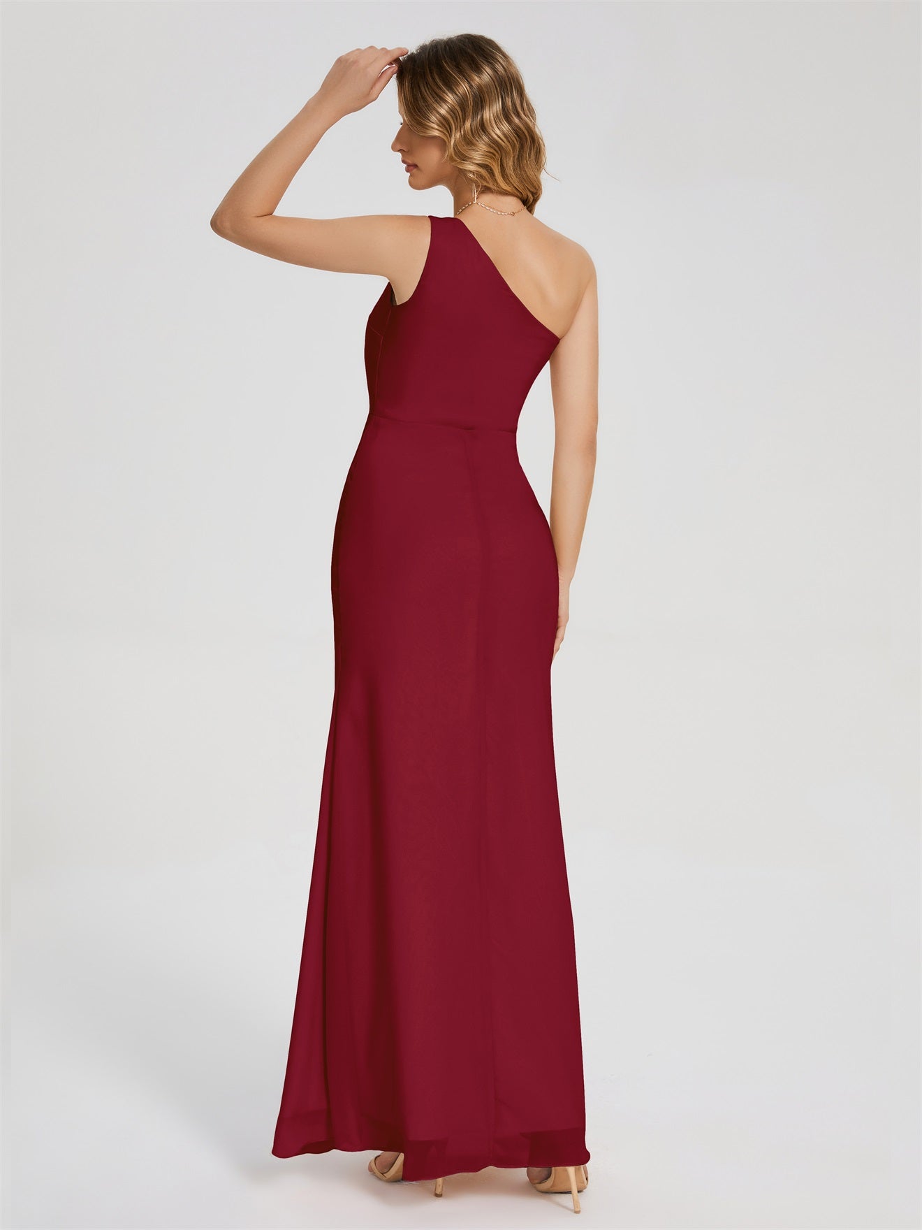 River Simple One-Shoulder-Träger Geschlitzt Chiffon Brautjungfernkleider
