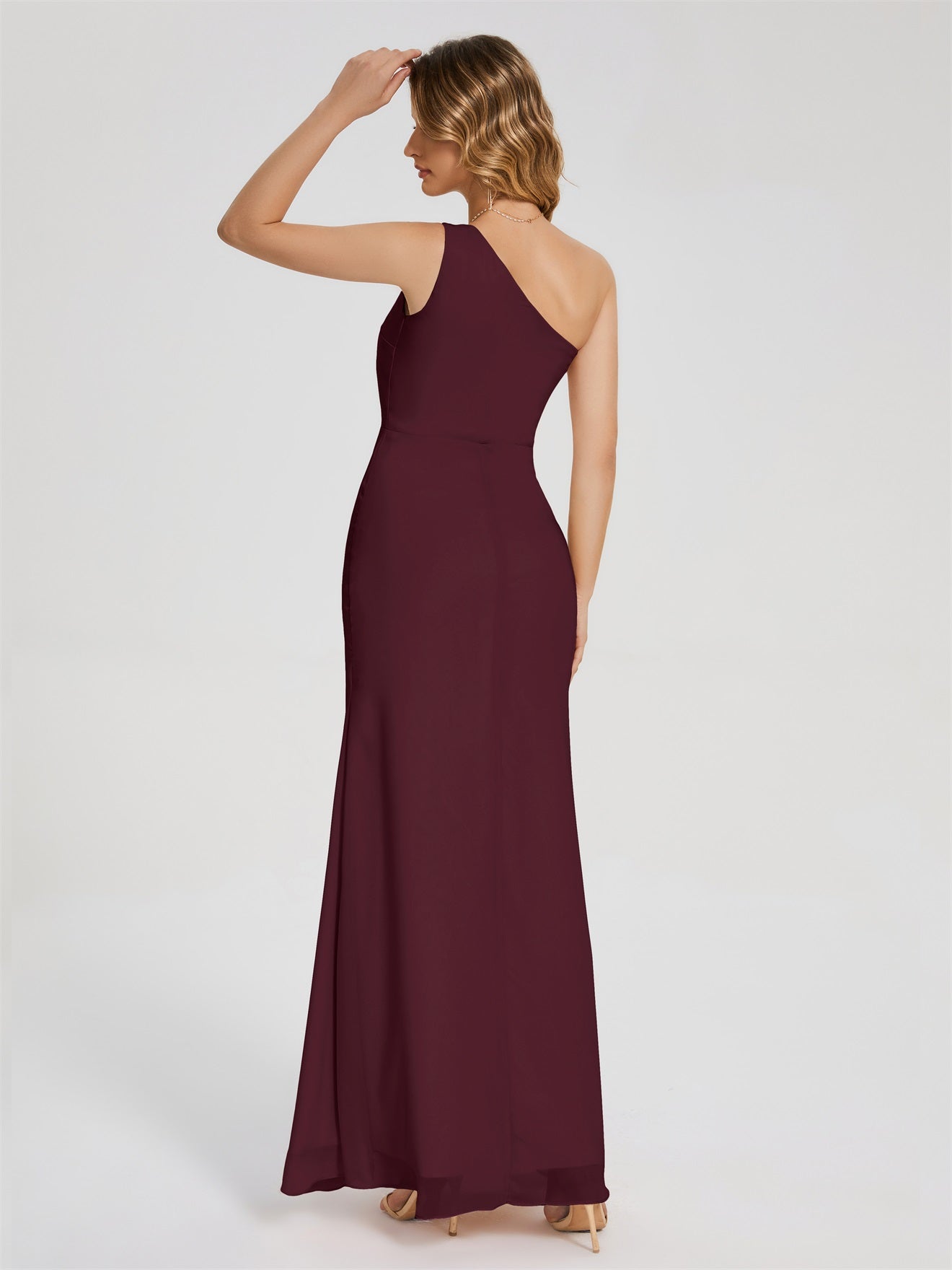River Simple One-Shoulder-Träger Geschlitzt Chiffon Brautjungfernkleider