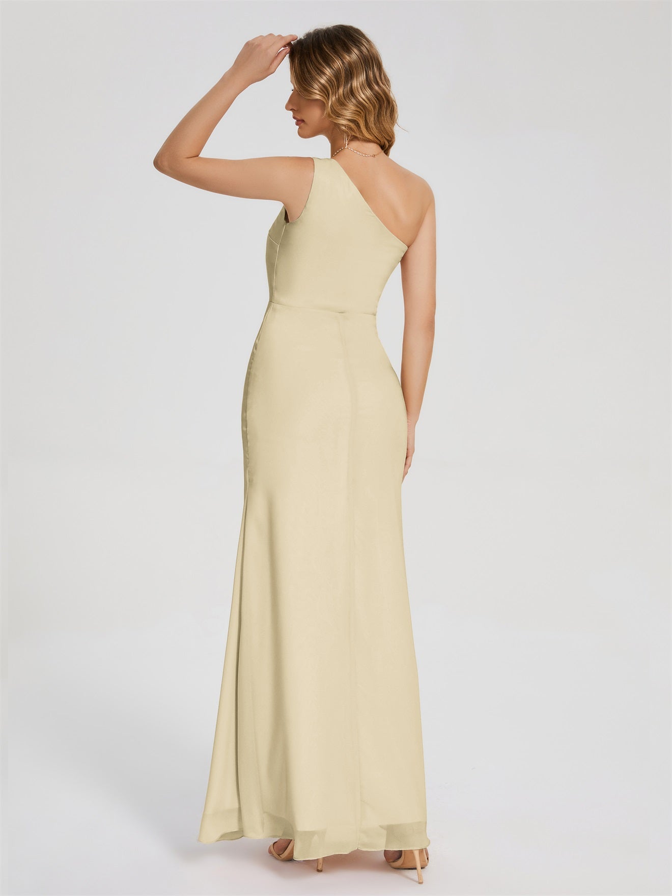 River Simple One-Shoulder-Träger Geschlitzt Chiffon Brautjungfernkleider