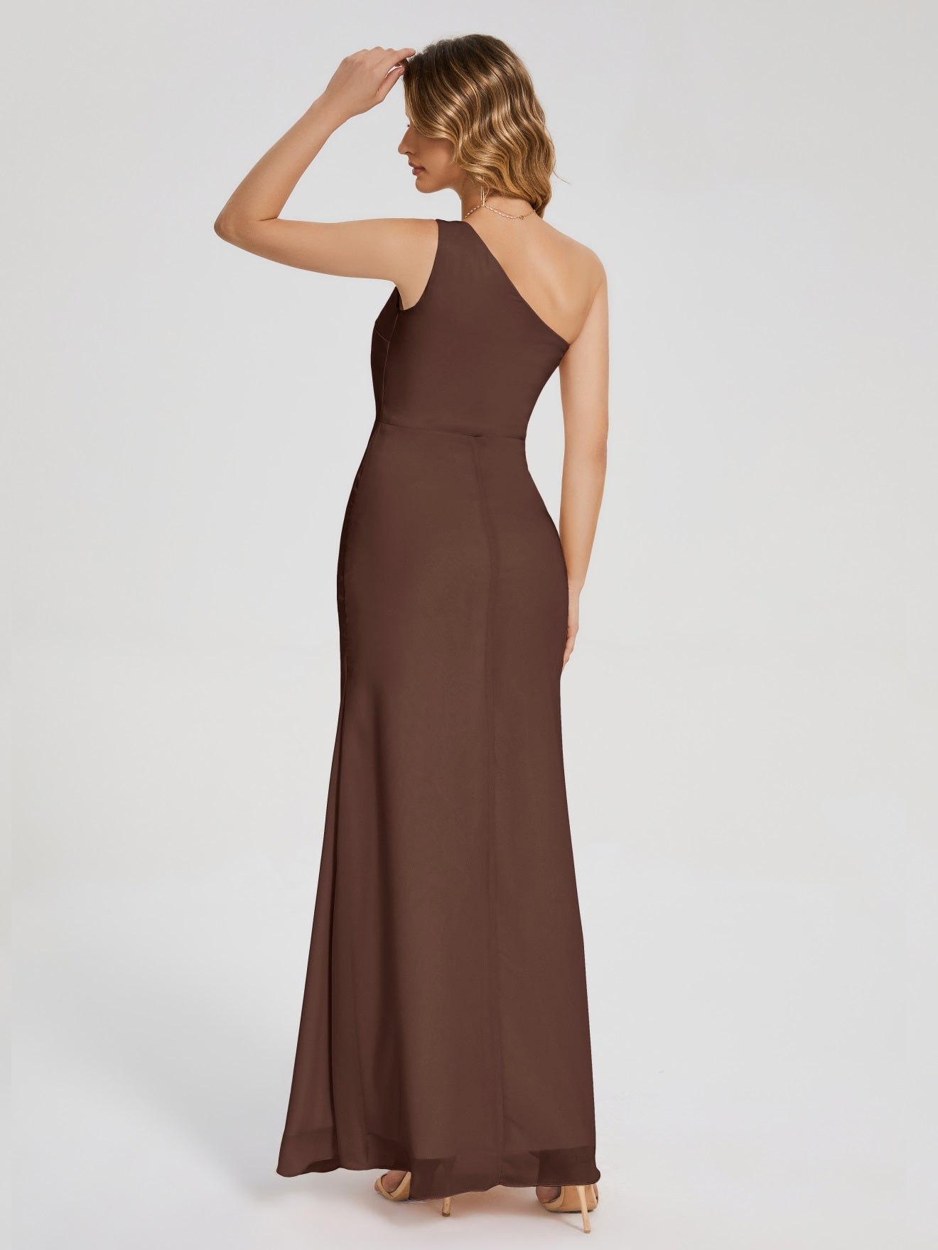 River Simple One-Shoulder-Träger Geschlitzt Chiffon Brautjungfernkleider