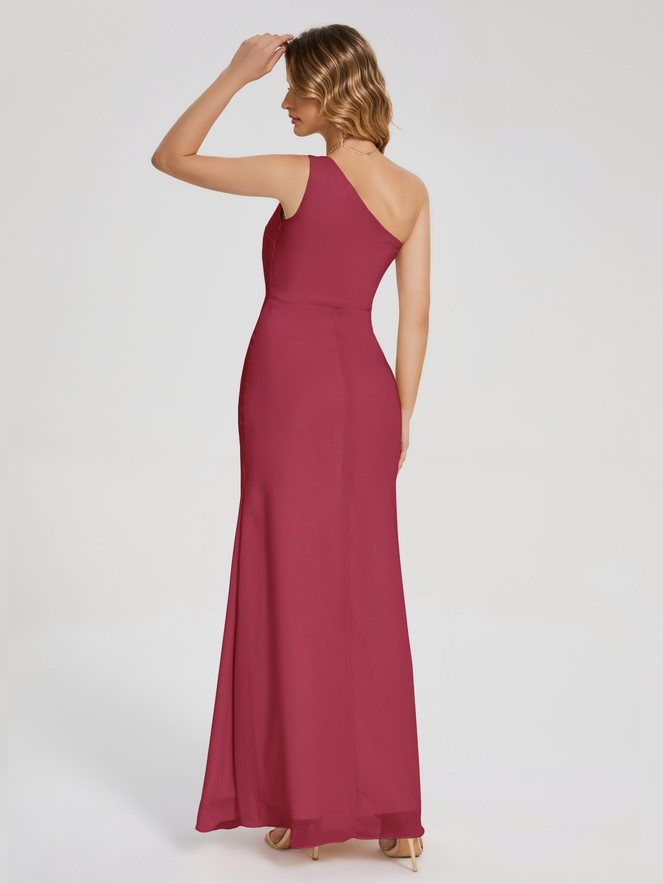 River Simple One-Shoulder-Träger Geschlitzt Chiffon Brautjungfernkleider