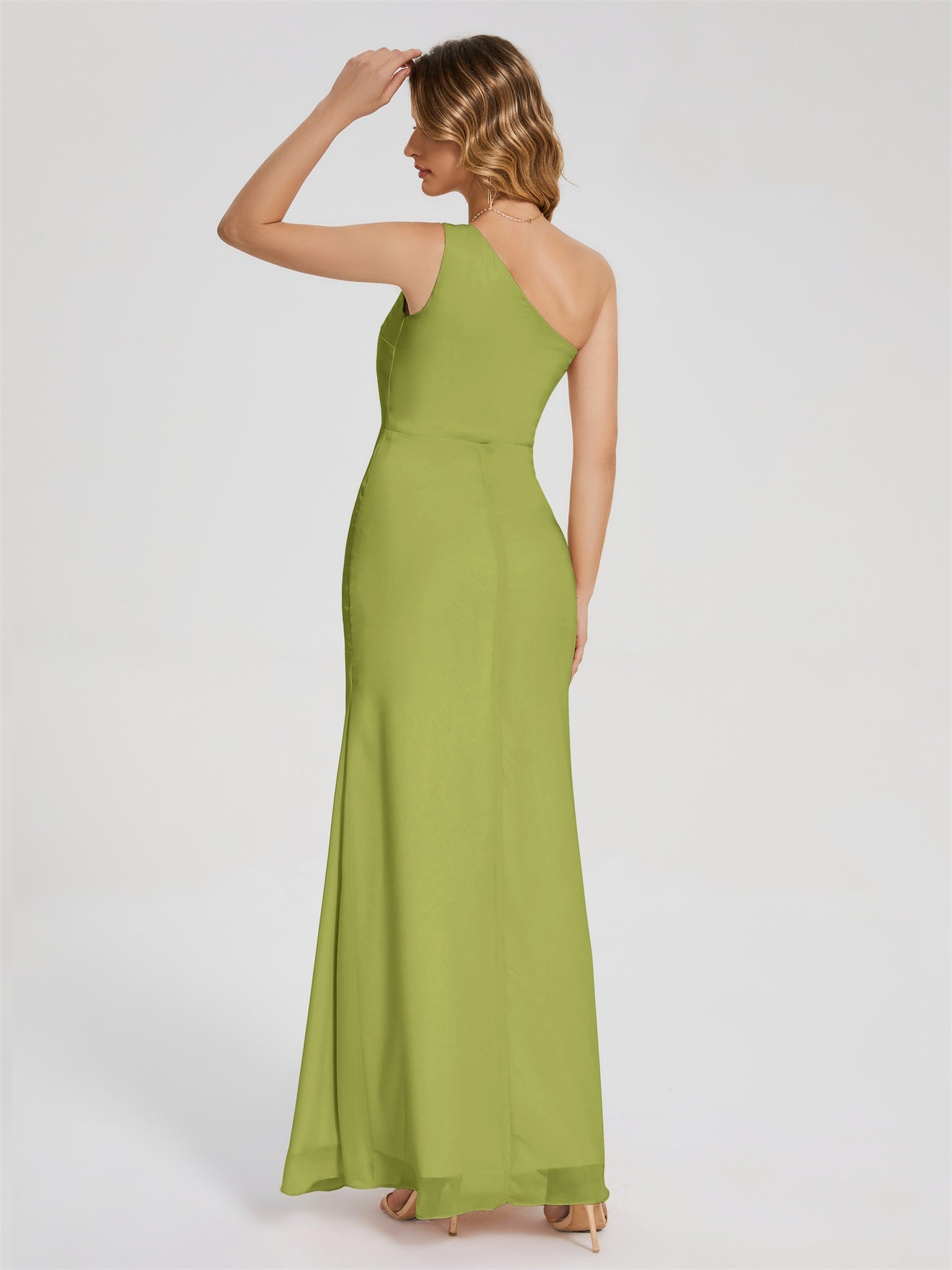 River Simple One-Shoulder-Träger Geschlitzt Chiffon Brautjungfernkleider