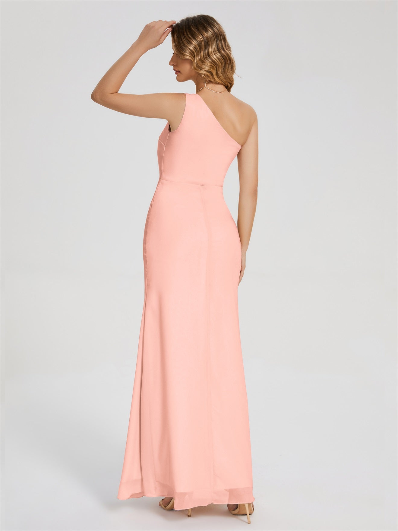 River Simple One-Shoulder-Träger Geschlitzt Chiffon Brautjungfernkleider