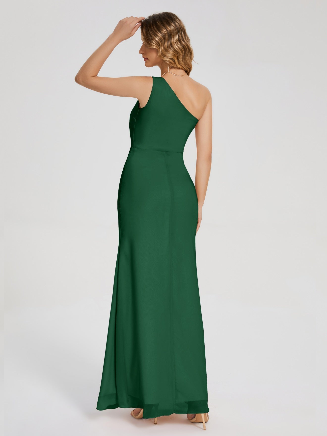 River Simple One-Shoulder-Träger Geschlitzt Chiffon Brautjungfernkleider