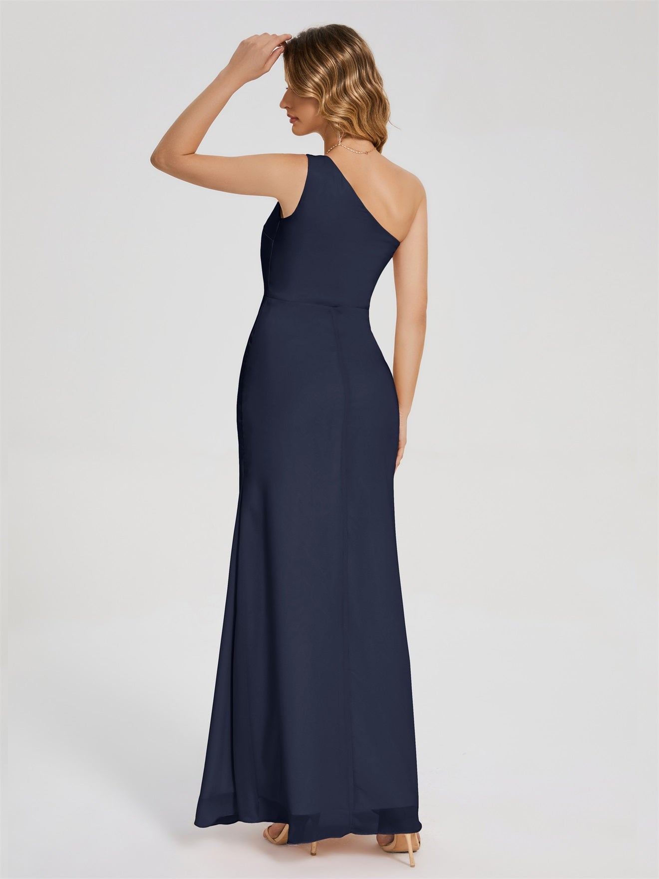River Simple One-Shoulder-Träger Geschlitzt Chiffon Brautjungfernkleider