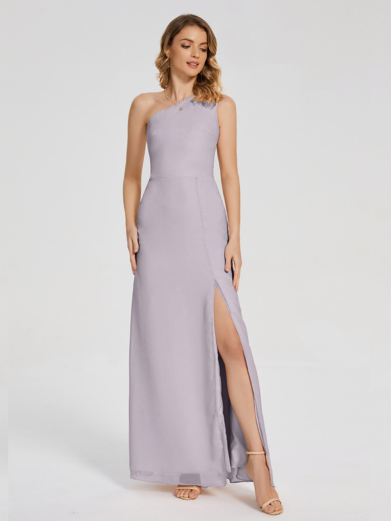 River Simple One-Shoulder-Träger Geschlitzt Chiffon Brautjungfernkleider