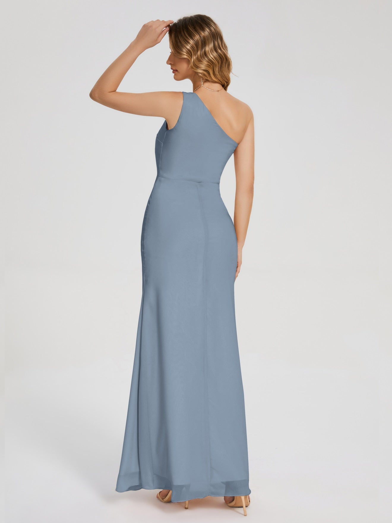 River Simple One-Shoulder-Träger Geschlitzt Chiffon Brautjungfernkleider