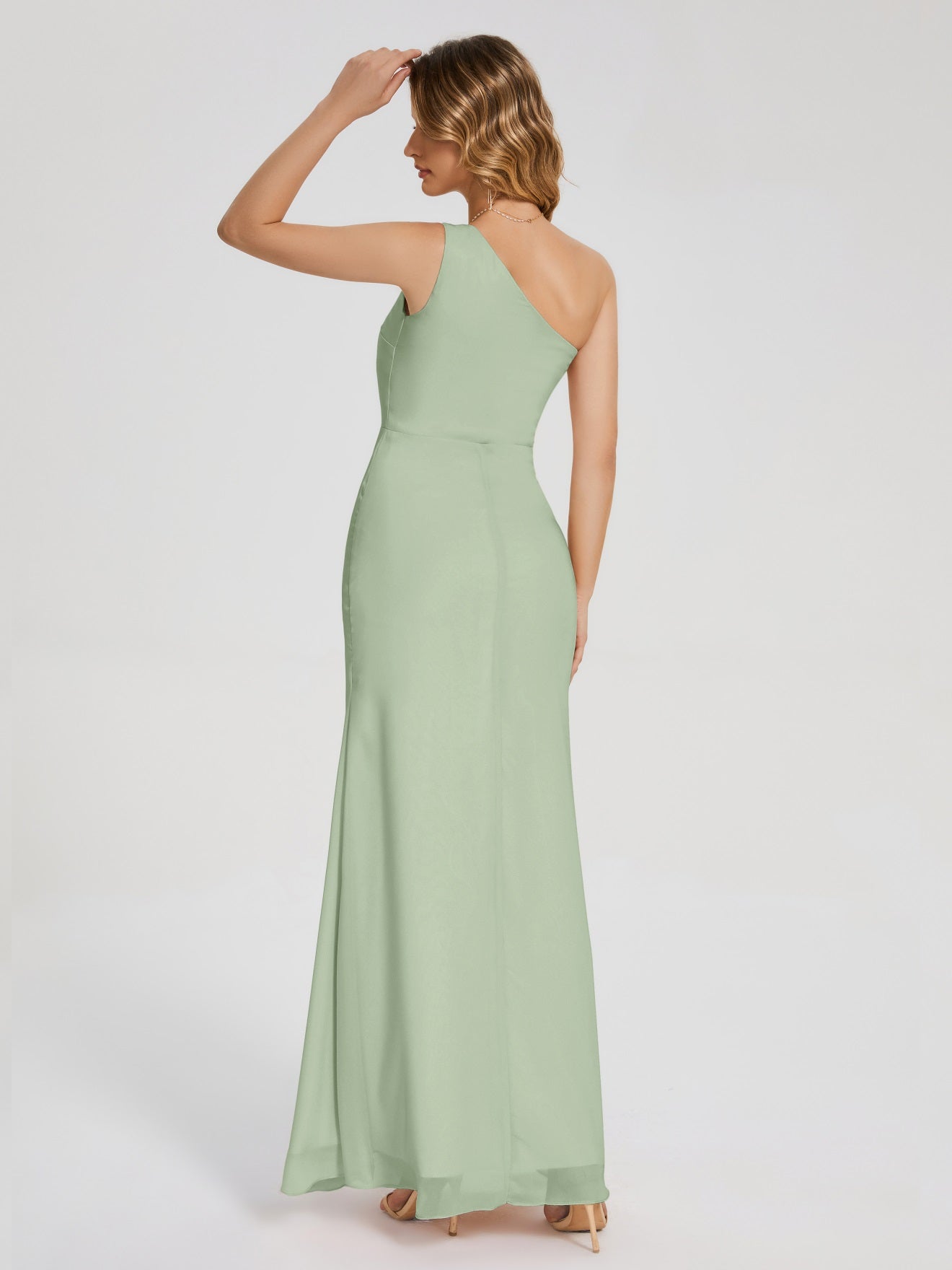 River Simple One-Shoulder-Träger Geschlitzt Chiffon Brautjungfernkleider