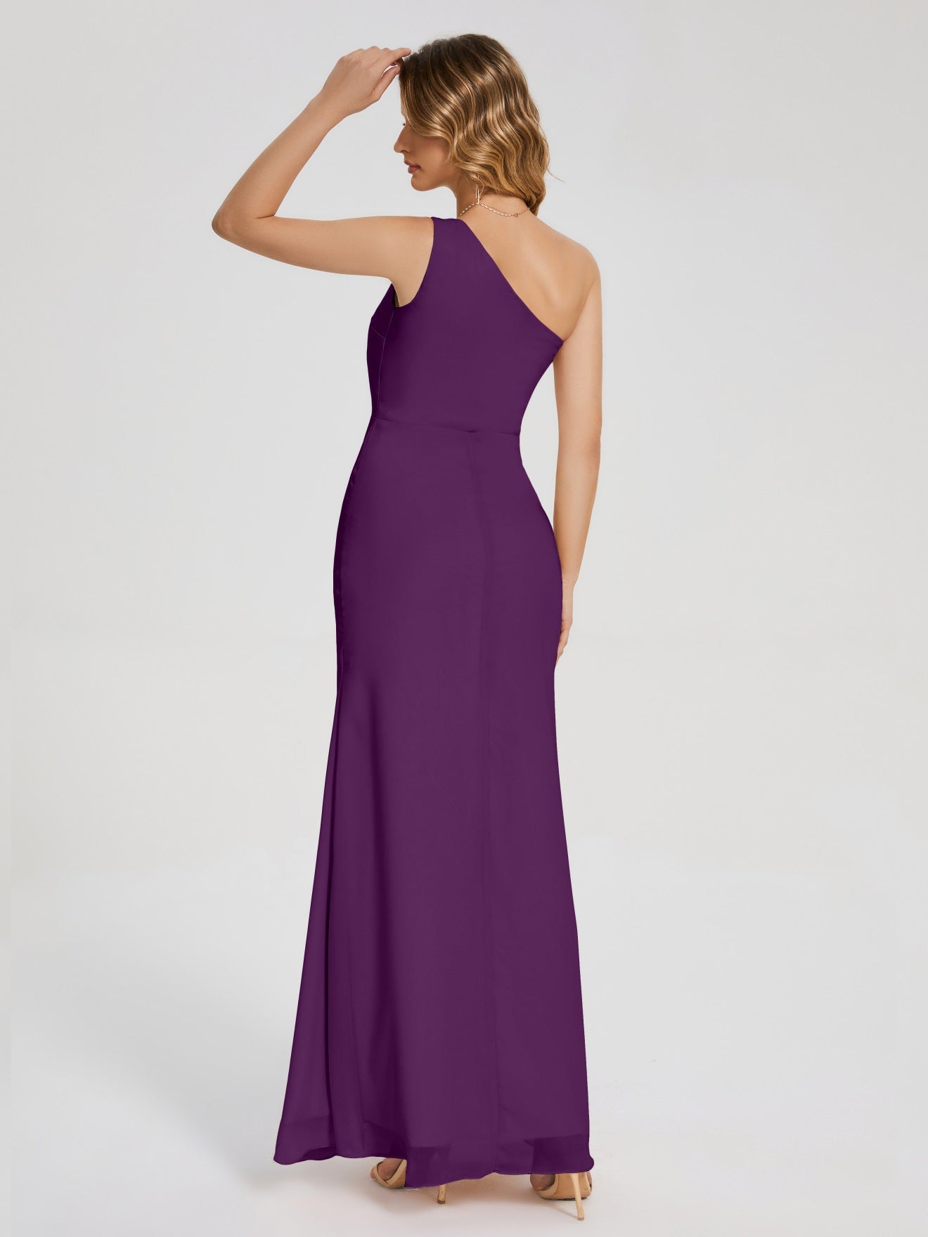 River Simple One-Shoulder-Träger Geschlitzt Chiffon Brautjungfernkleider
